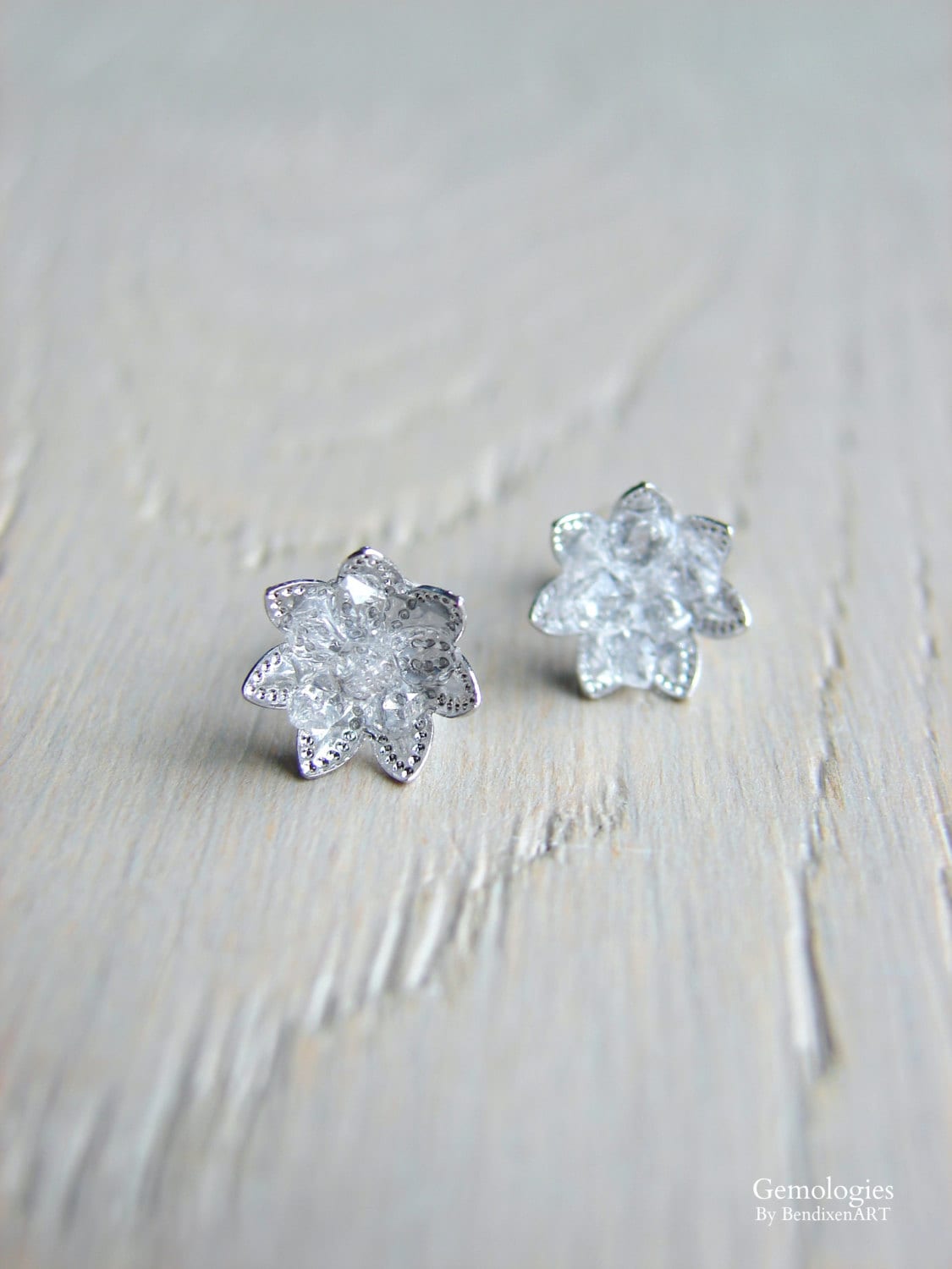 Herkimer Diamond Earrings, Lotus Flower Jewelry, Bridal Jewelry, Wedding Gift for Woman, Wife's Valentines Gift, Daughters Birthday