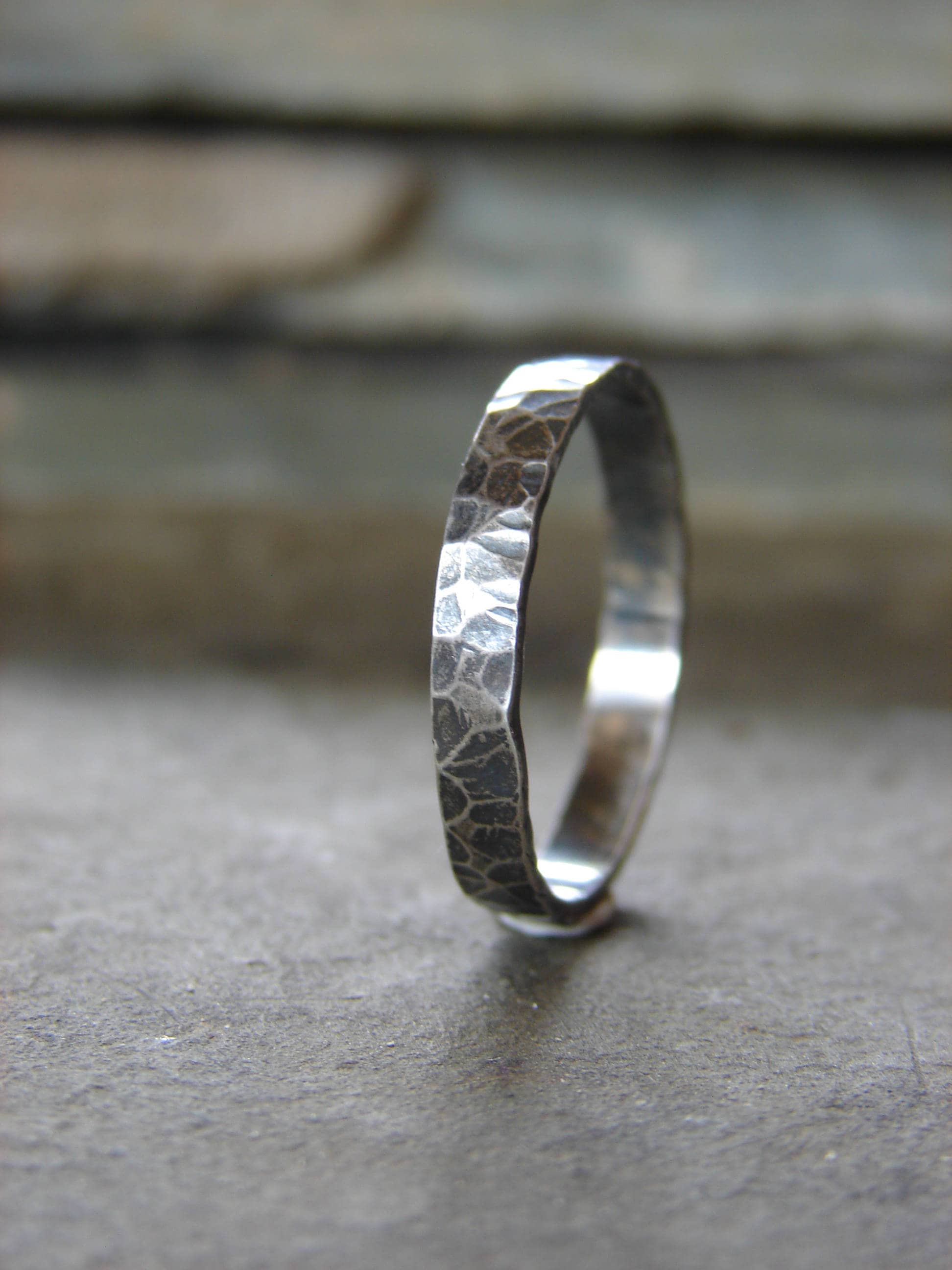 Men's Silver Wedding Band, Hammered Wedding Ring for Men, Sterling Patina Ring for Boyfriend, Husband, Birthday Jewelry, Gift for My Son, 9