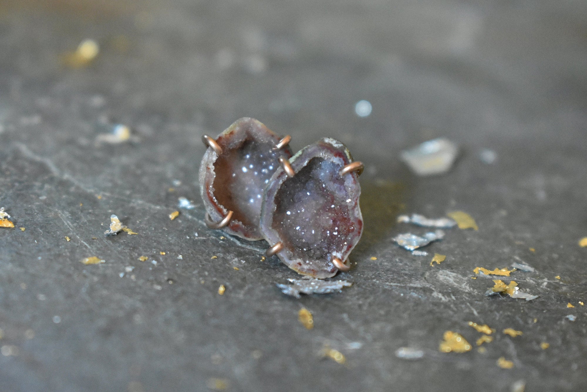 Rose Gold Earrings, Raw Pink Geode Crystal Studs, Mother of the Bride Gift, Wedding Earrings, El Amour Gift, Wedding, Birthday for Her