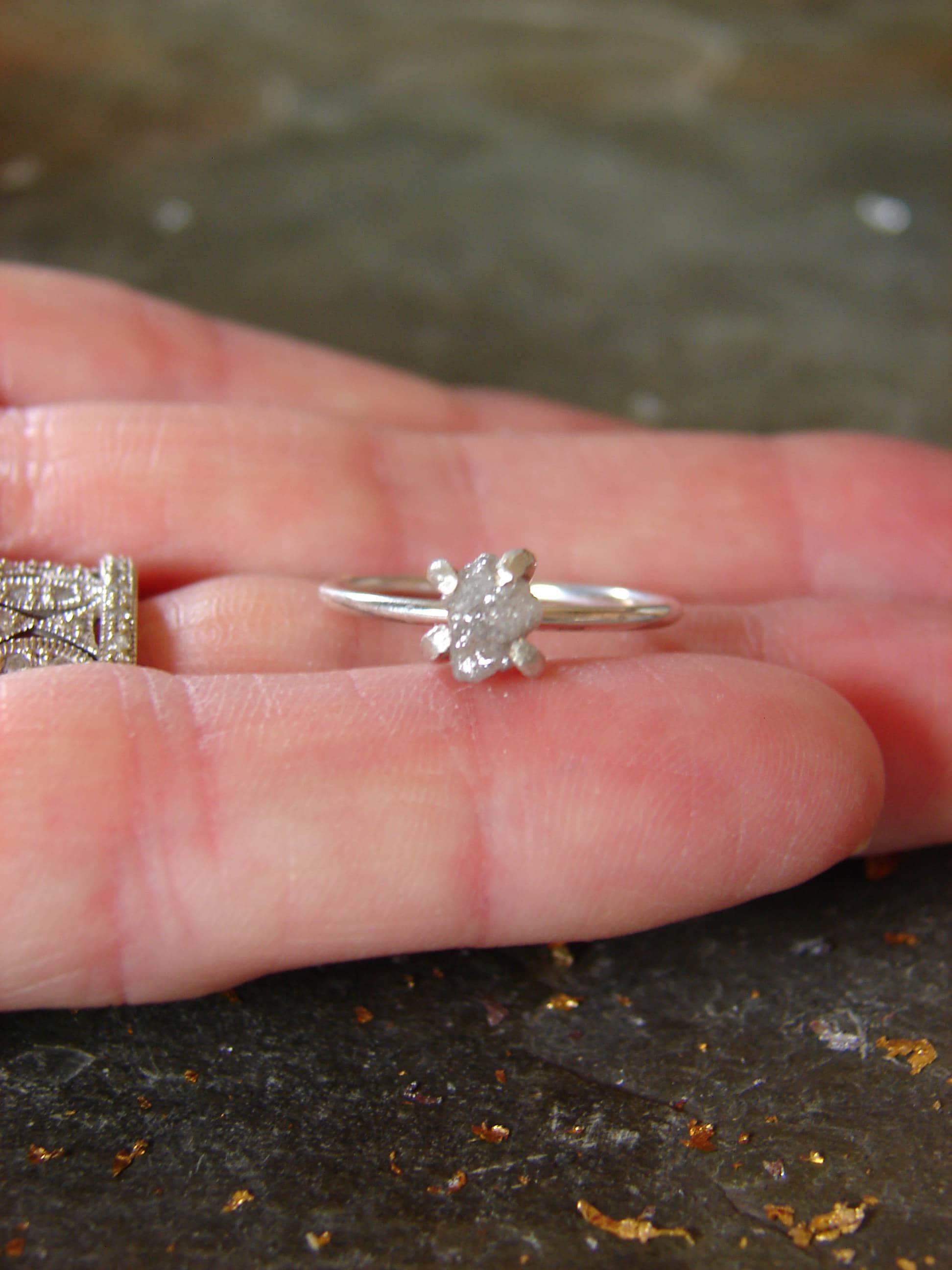 Affordable Uncut Diamond Ring, 1.3ct Authentic Diamond and White Gold Engagement Ring, Wedding Ceremony, Birthstones, Proposal Ring, Size 6