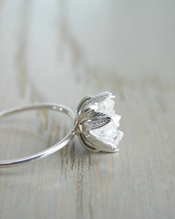 Raw Herkimer Diamond Ring, Wedding Day Gift for Woman, Raw Crystal Ring for Her, Engagement Ring, Wife Valentines, Girlfriend Gift