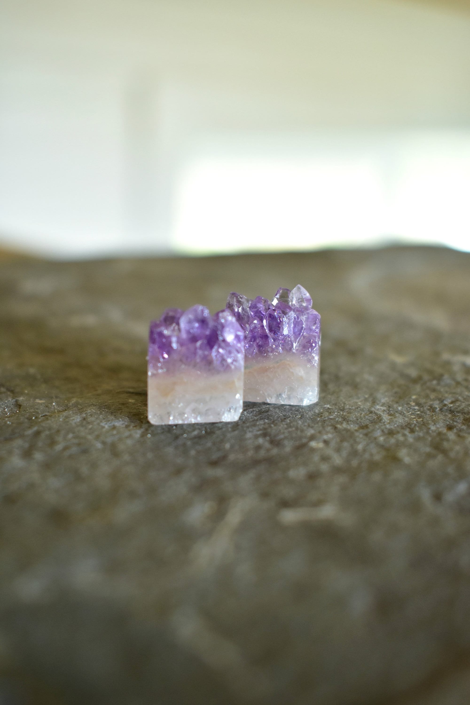 Tiny Amethyst Crystal Earrings, Rough Crystal Stud Jewelry, One of a Kind Mother's Day Gift, Rare Crystal Earrings for Mom, Crystal for Wife