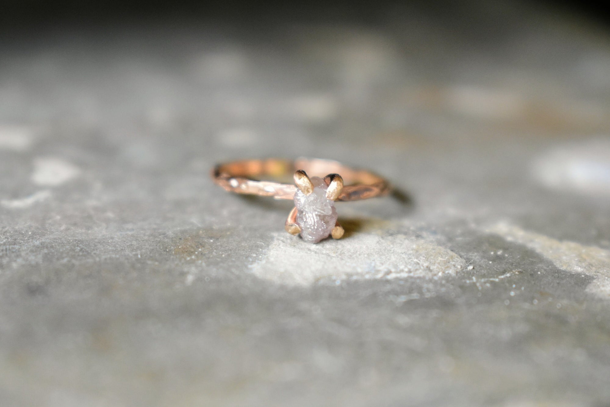 Rough Pink Diamond Ring, Uncut Diamond and Rose Gold Ring for Women, Chiseled Pink Gold Ring Band, Pronged Diamond Jewelry, April Birthstone