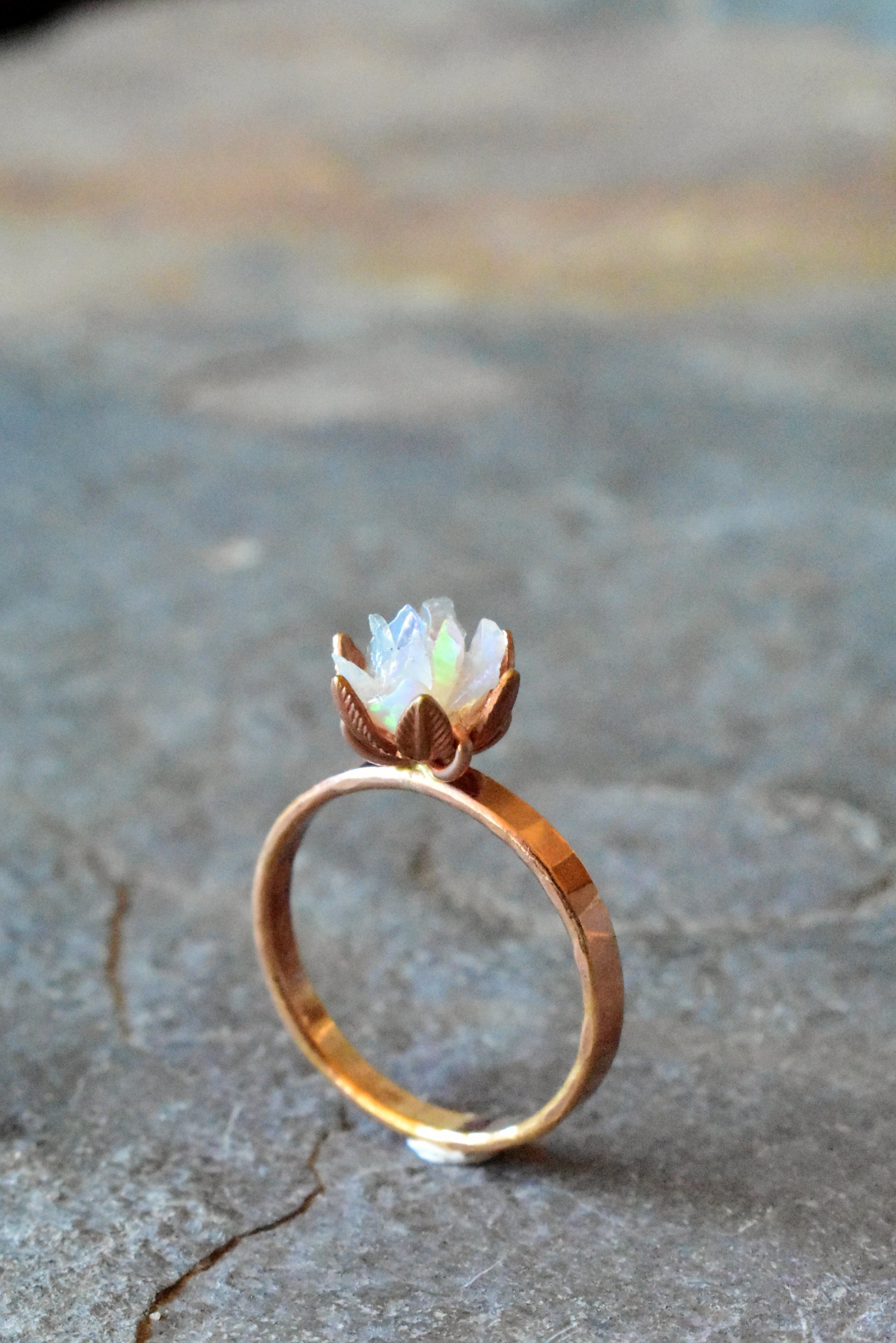 Unique Opal Ring Custom Uncut Opal Engagement Ring Lotus Flower Ring Gemologies