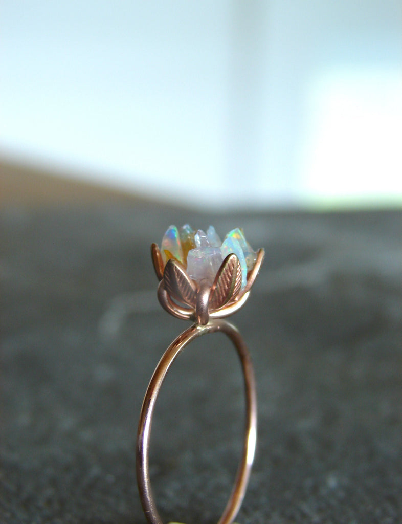 Unique Opal Ring Custom Uncut Opal Engagement Ring Lotus