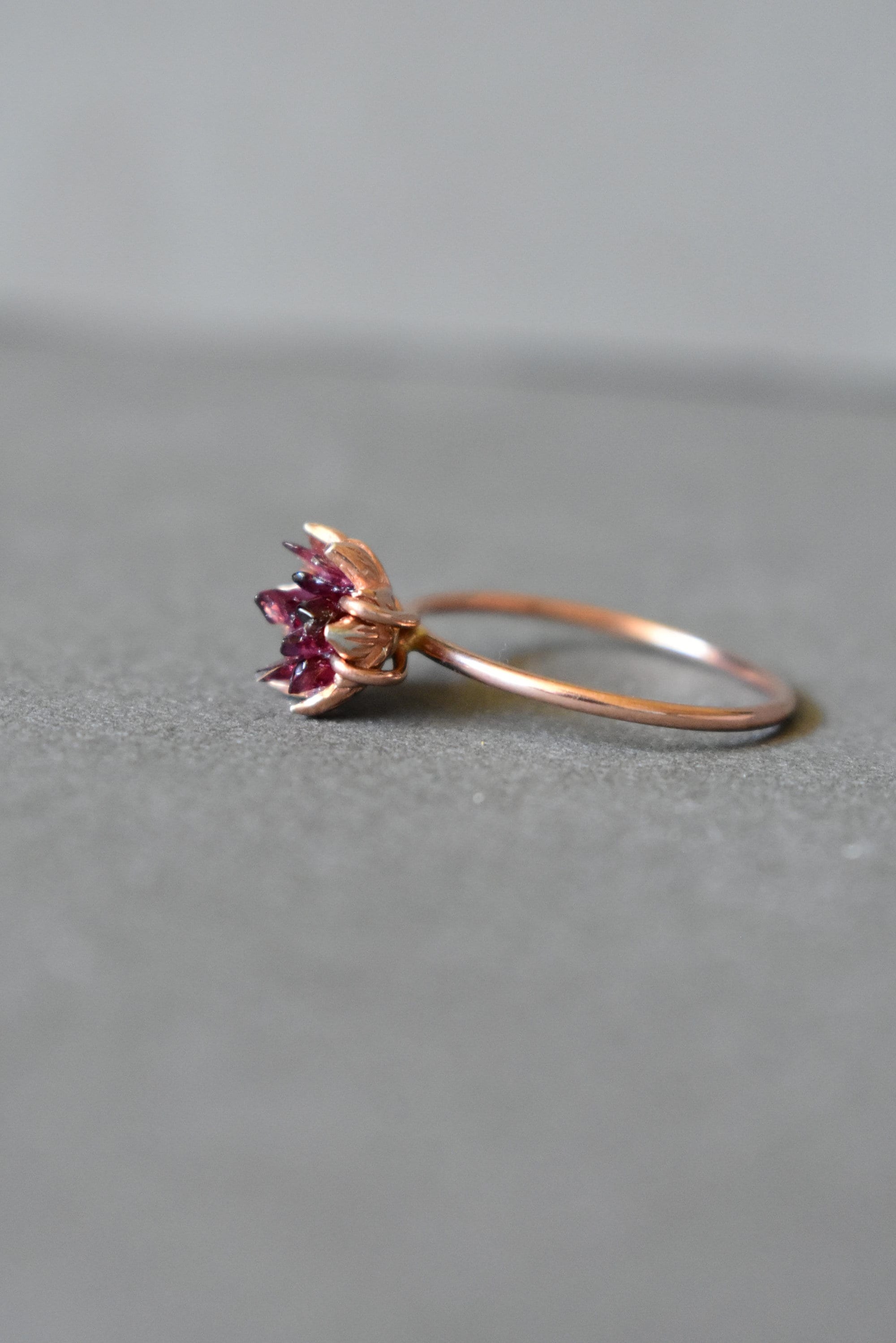 Rough Garnet Ring, Rose Gold and Garnet Ring, Wedding Valentines Theme Gifts, Women's January Birthstone Ring, Lotus Flower Jewelry