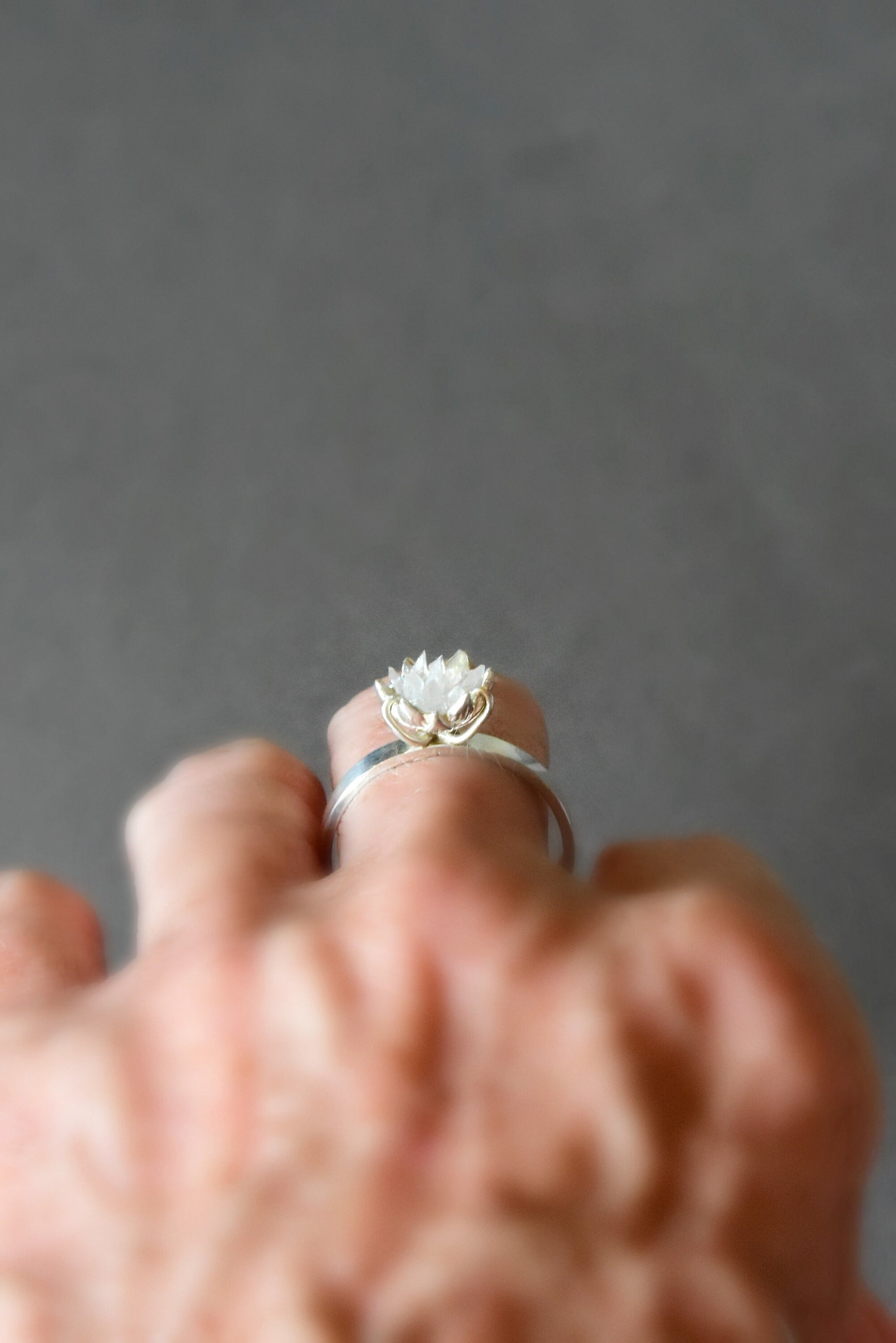 Angel Aura & Sterling Silver Ring, Lotus Flower Jewelry, Special Occasion Gemstone Ring, Raw Angel Aura Jewelry, Metaphysical Crystal