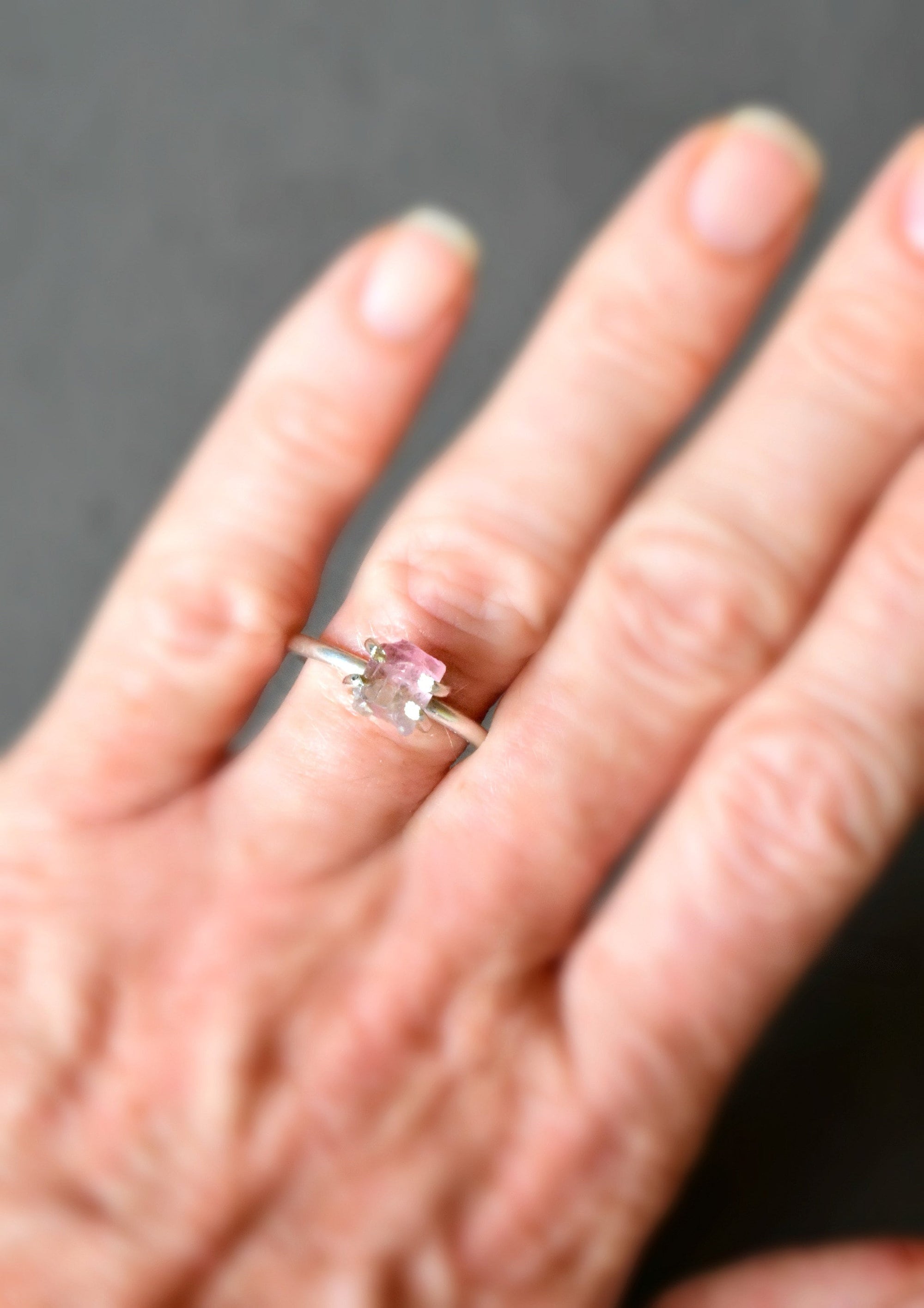 Watermelon Tourmaline Crystal Ring, Sterling Silver With Pink and Green Gemstone, Prong Stacking Ring Design, Crystal Valentines Theme, 7
