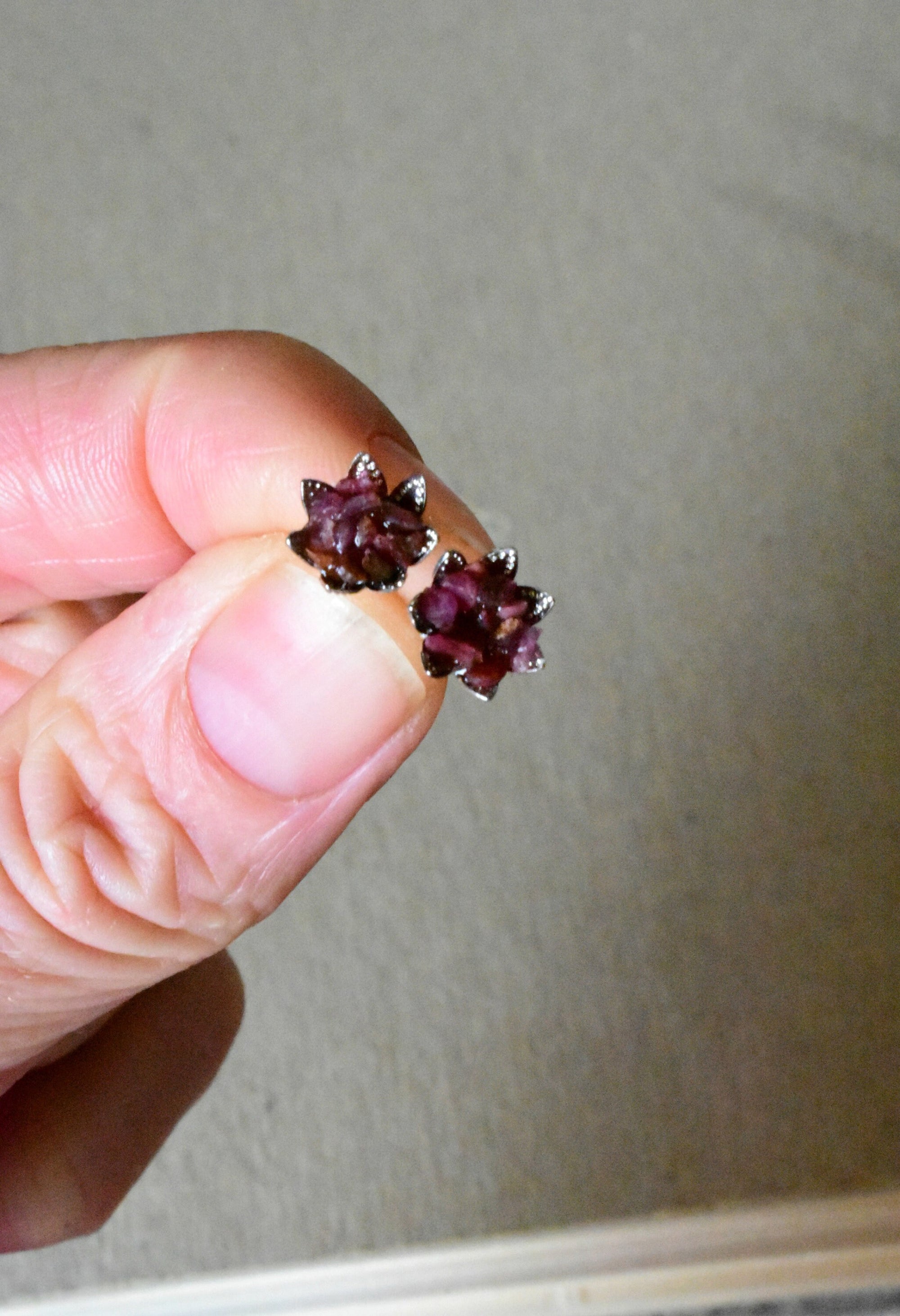 Ruby Earrings, Raw Ruby Studs in my Lotus Flower Design, July Birthstone Jewelry in Silver, Red Gem 1st Root Chakra Jewelry, Petite Studs