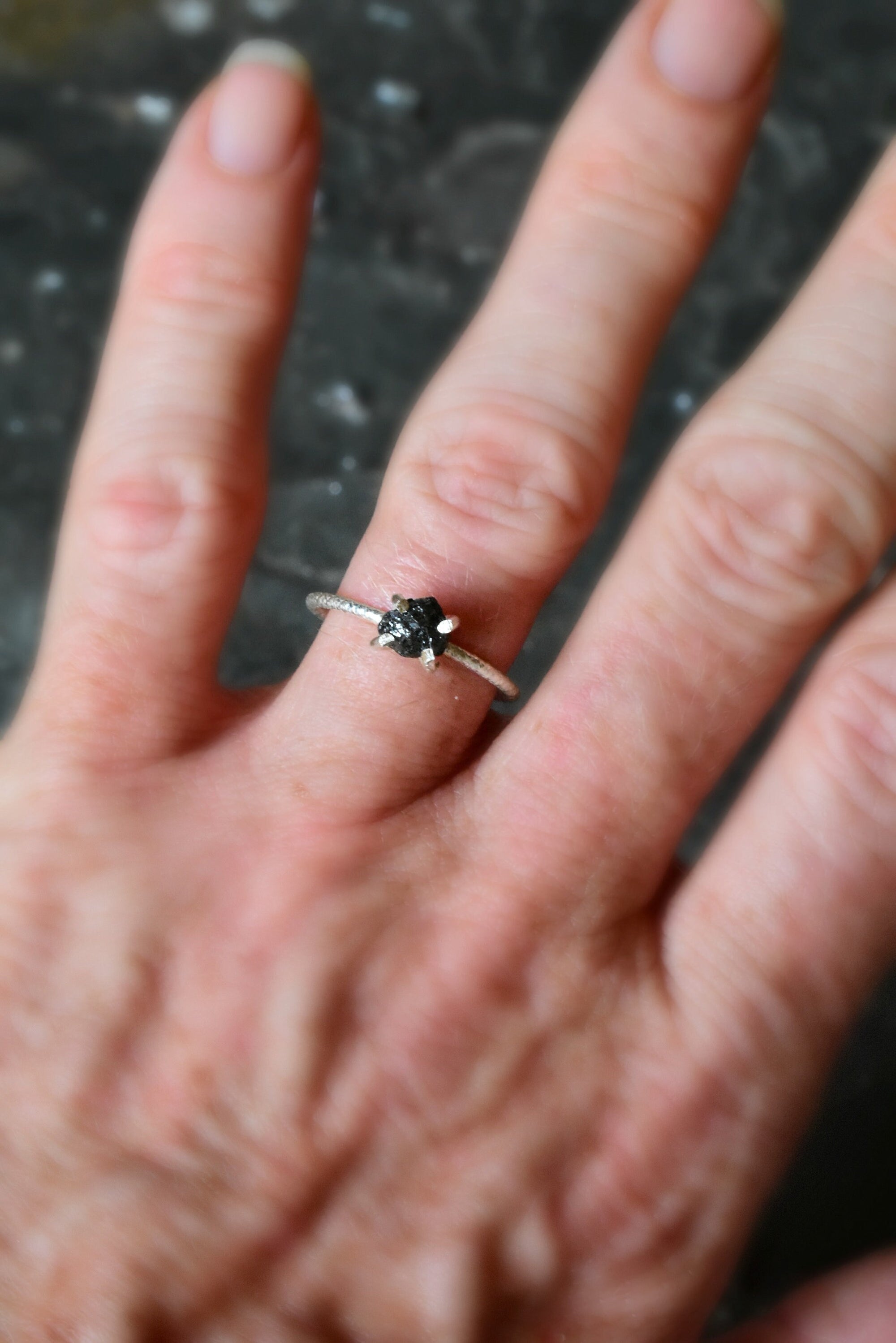 Black Diamond Ring, Large Black Diamond Engagement Ring, 1 Carat Wedding Ring in Unique Silver Band, Luxury Jewelry for Wife, Proposal Ring