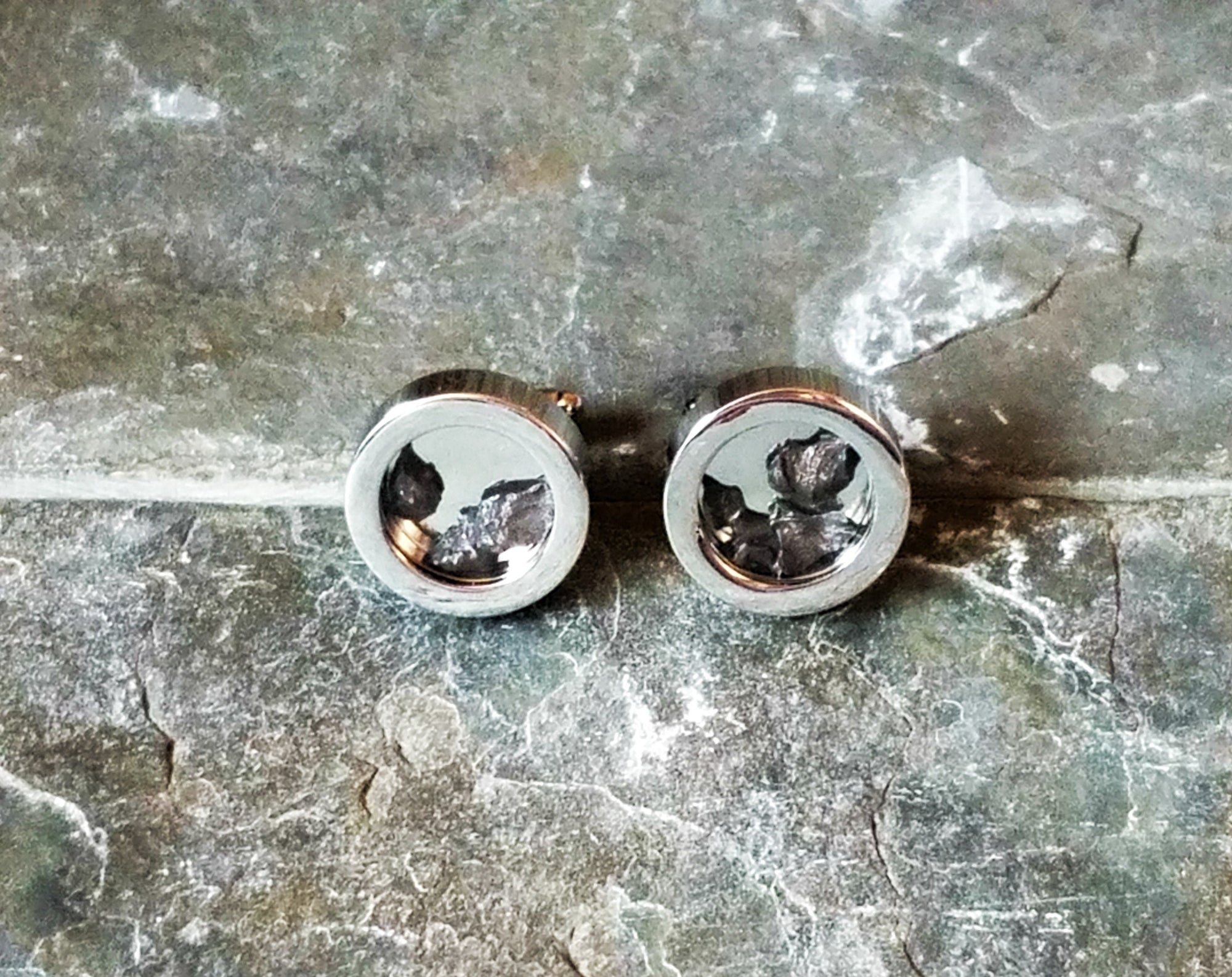 Meteorite Cufflinks, Astronomer Geologist Gifts, Grey Black Suit Jewelry, Silver & Stone Cuff Links, Rare Collectible Cufflinks, Stocking