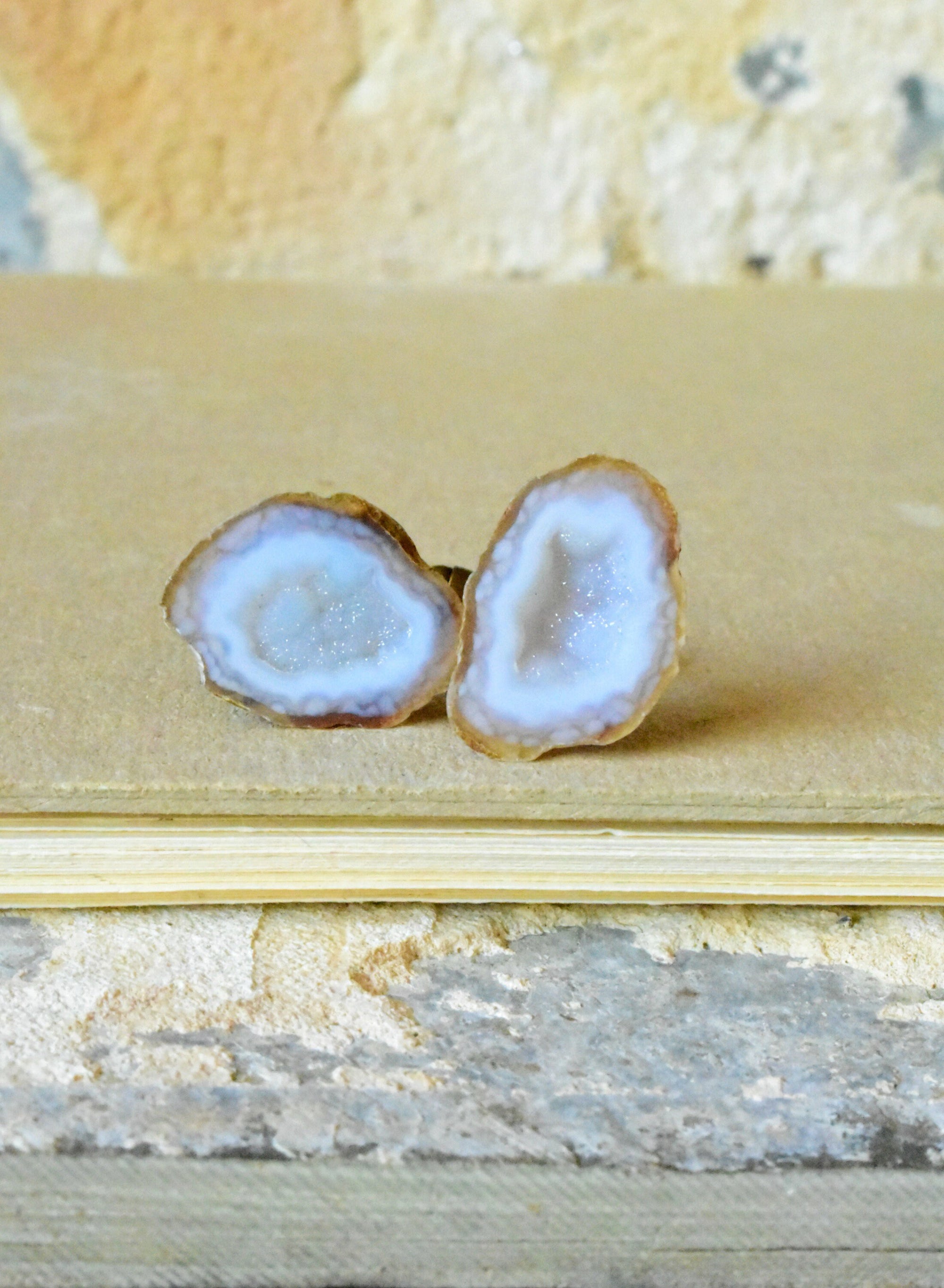 White Cream Beige Cufflinks, French Cuff Shirt, Raw Geode Cuff Links, Unique Gift for Son, Neutral Wedding Colors, Men's Raw Stone Jewelry