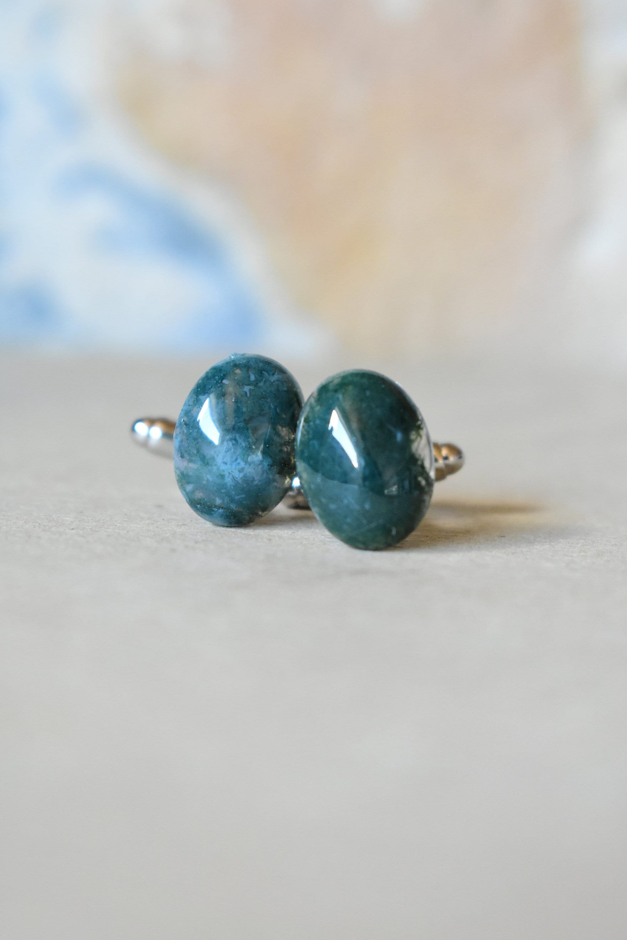 Jade Cufflinks, Rough Green Gemstone Cuff Links, Daily Suit Jewelry for Professional, Gift for Jade Collector, Silver Tuxedo Cufflinks