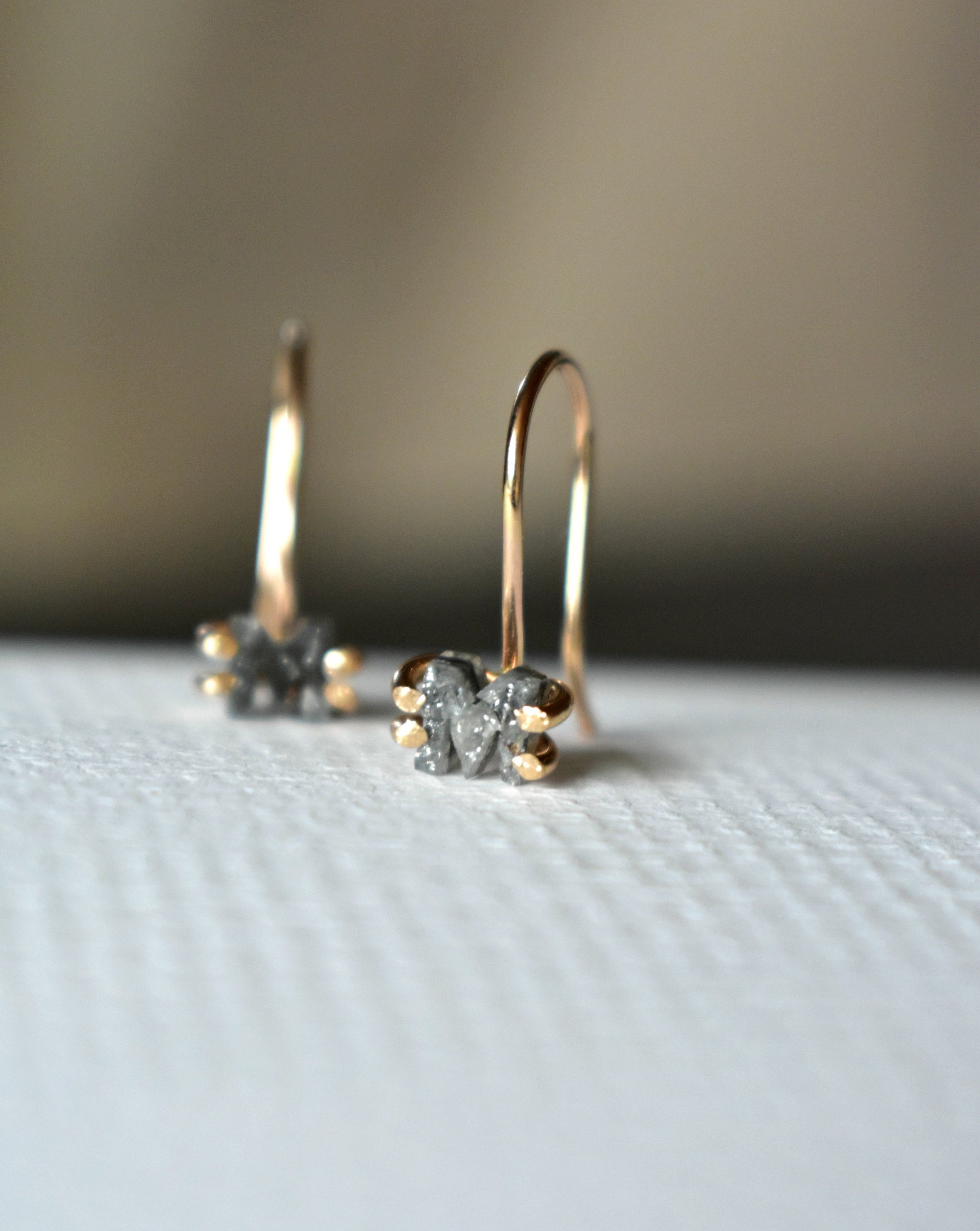 Monogrammed Name Initial Drop Earrings, Raw Diamond French Ear Wire Dangles, Rough Authentic Diamond & 14K Gold Studs, Custom Name Jewelry