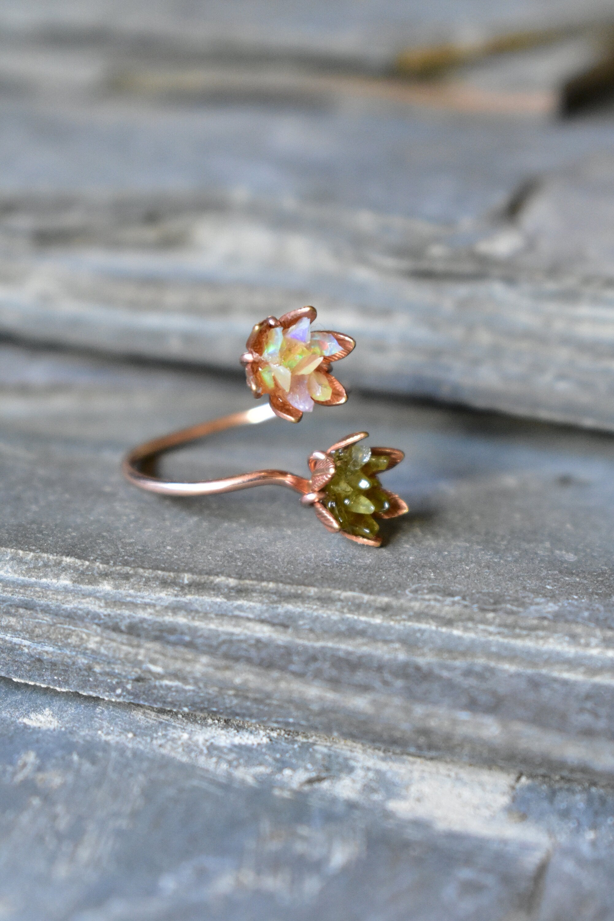 Unique Opal Ring Lotus Flower Ring Rose Gold Uncut Gemstone Engage Gemologies
