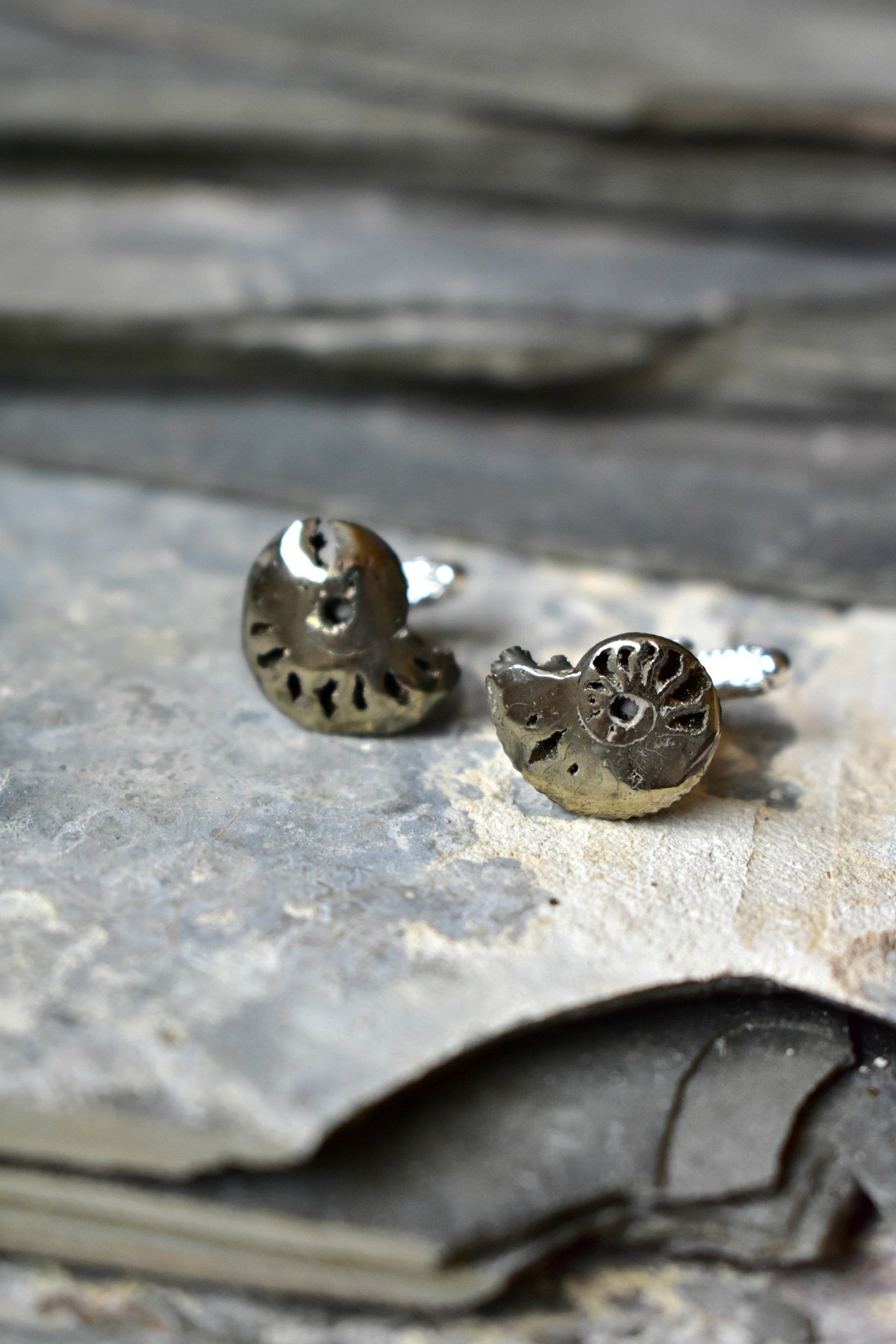 Fossil Cufflinks, Dad's Birthday Gift, Father of the Bride, Ammonite Fossil in Pyrite, Husbands Valentines Gift, Silver Pewter Cufflinks