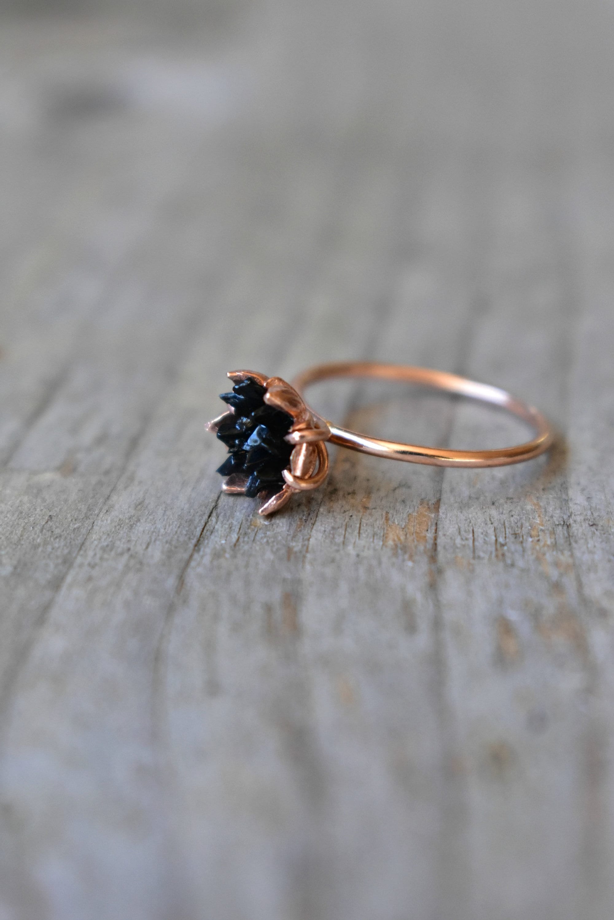 Black Tourmaline Ring, Multi Stone Jewelry in 14K Rose Gold, Lotus Flower Ring Trending on Etsy, Black and Gold, Modern Crystal Valentine's