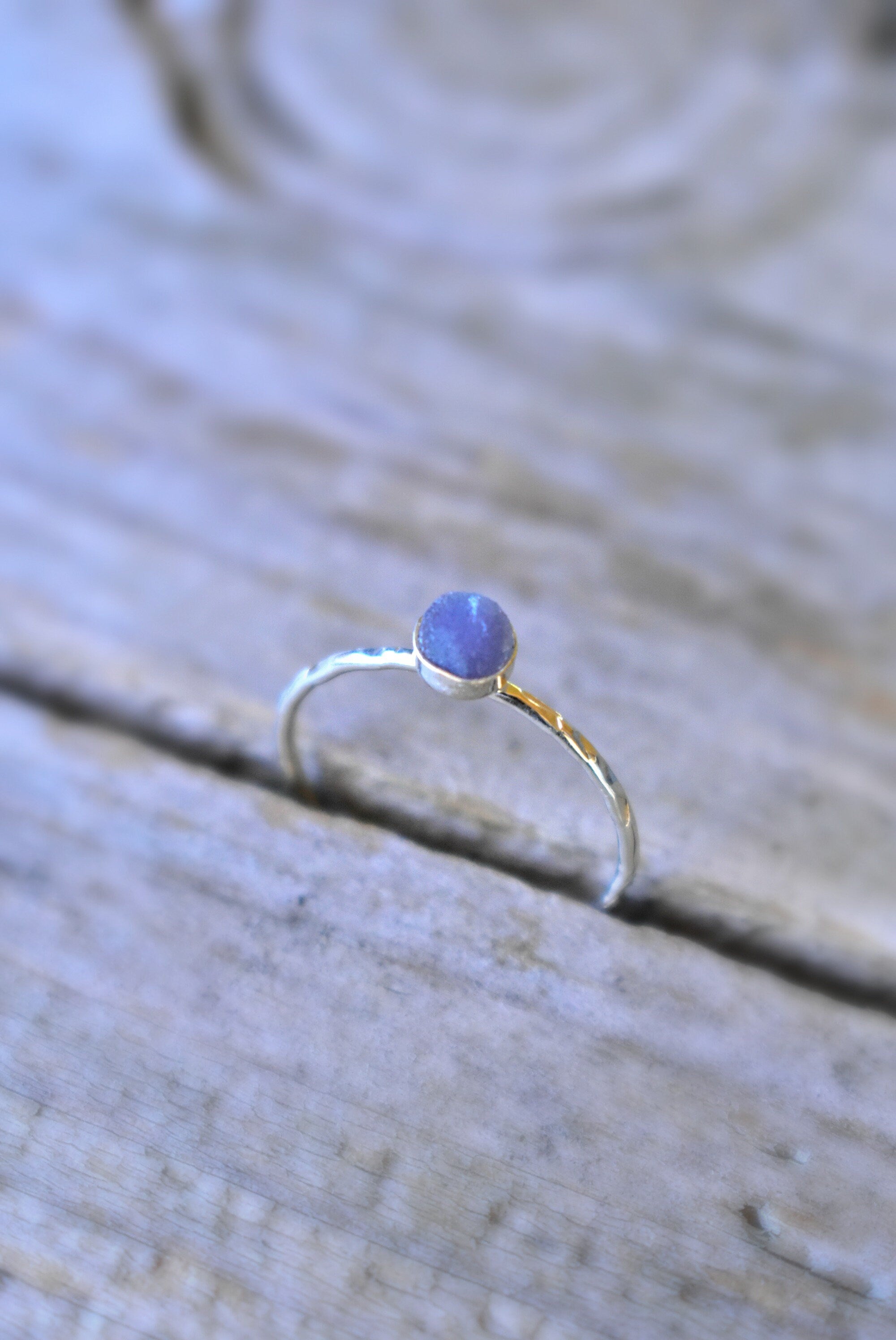 Crystal Ball Ring, Grape Chalcedony Stacking Ring, Crown Chakra, Purple and Silver Jewelry, Chiseled Sterling Bezel Ring, Sagittarius Zodiac