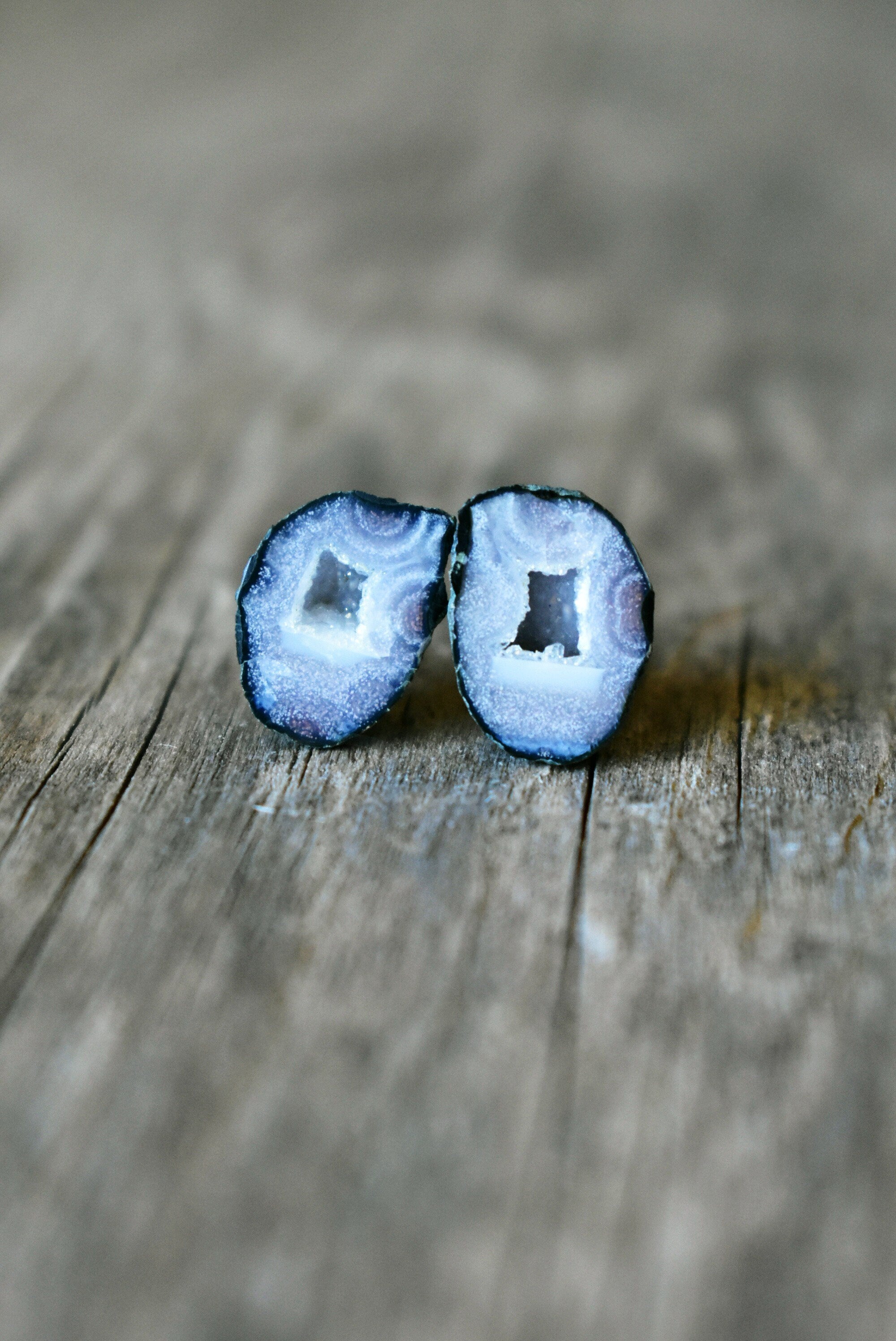 Unique Birthstone Jewelry, Pastel Crystal Earrings, Blue and Purple Baby Geode Crystal Stud Earrings, Tiny Raw Stone Earrings Rainbow Arch
