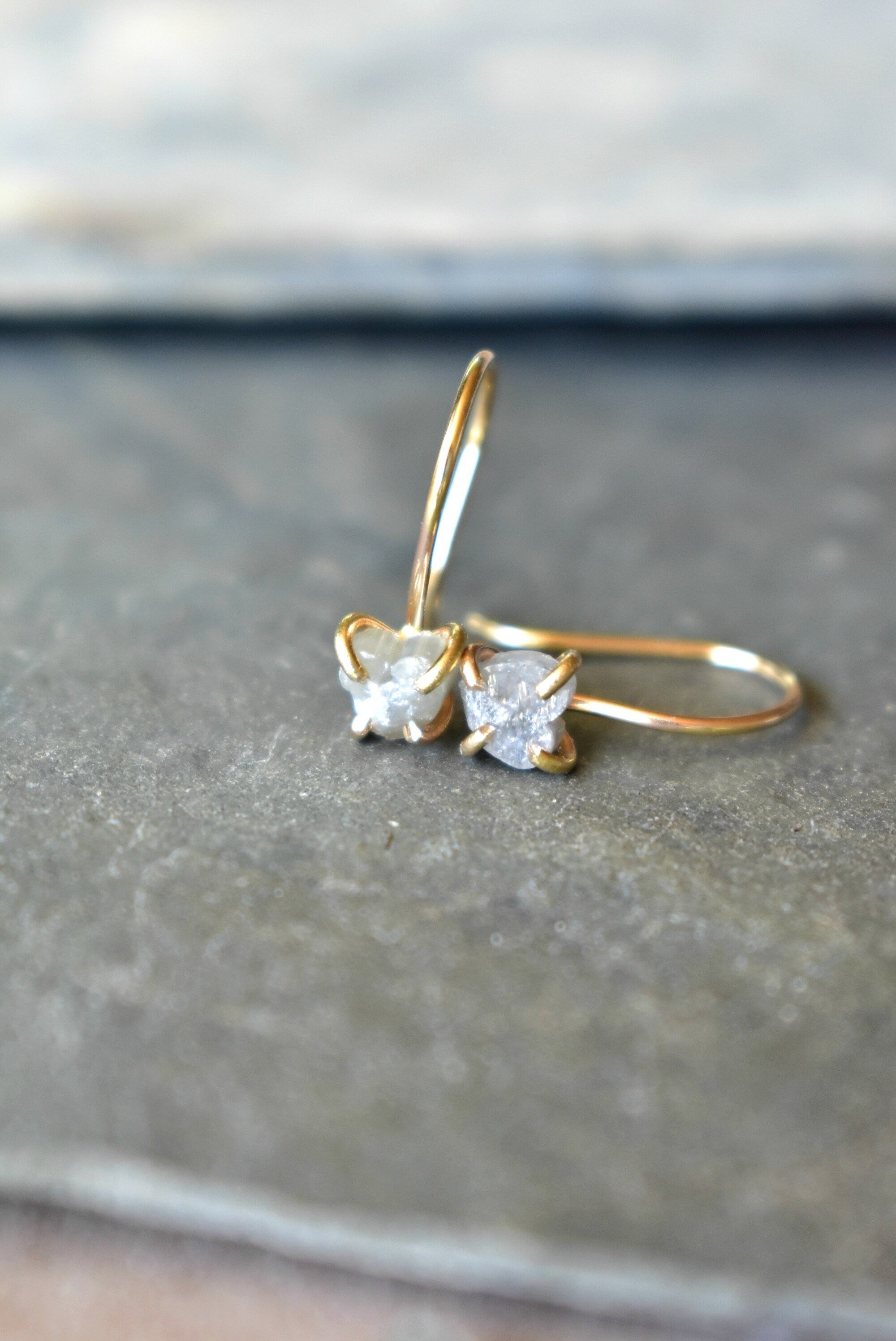 Heart Diamond and Solid 14K Gold Drop Earrings, Natural Diamond & French Ear Wire Dangles, Luxury Fiance Bridal Gift, Aries Zodiac Birthday