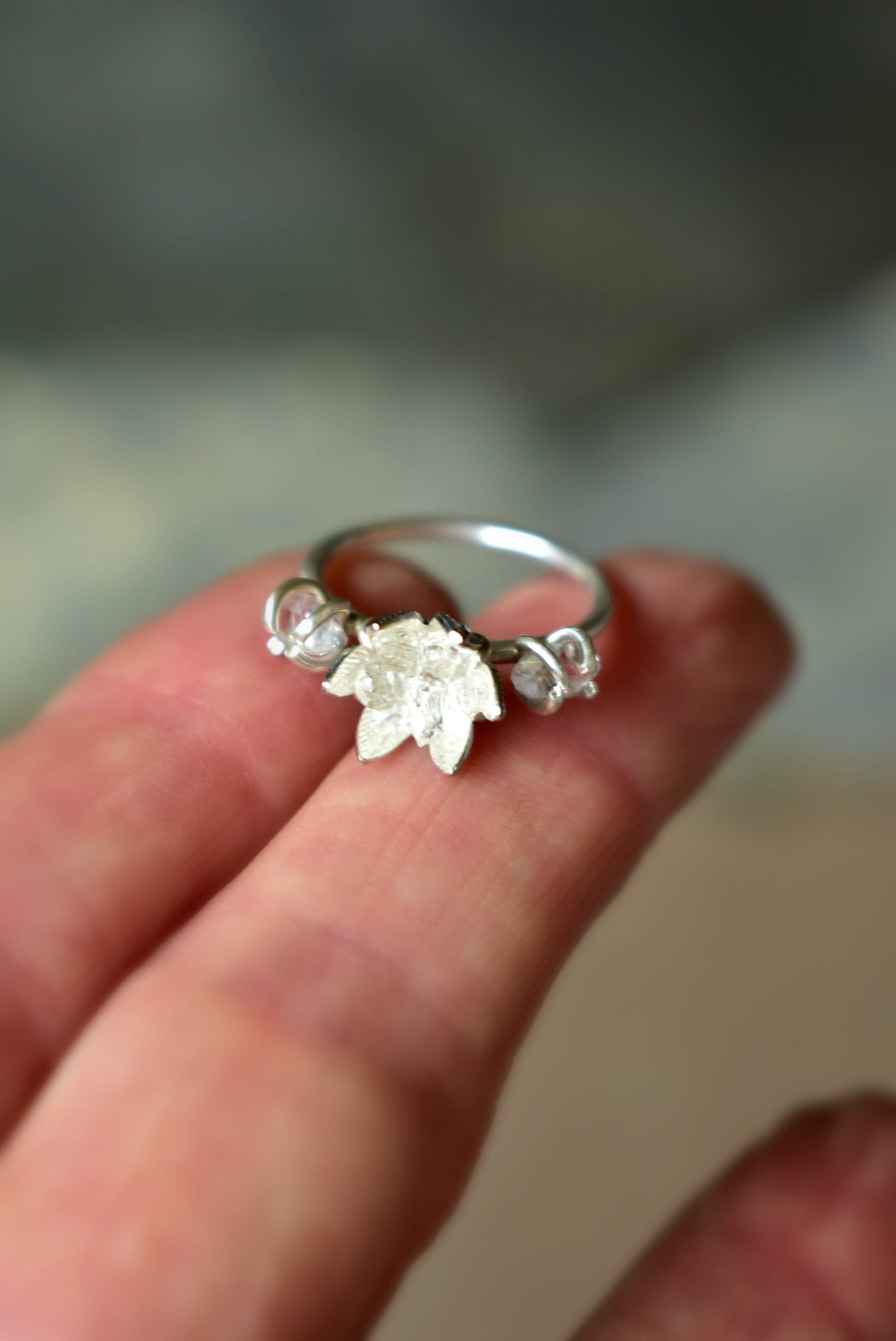 Herkimer Diamond Engagement Ring, Multiple Gemstone Ring, Custom Wedding and Engagement Rings, Sterling Silver White Gold Jewelry, Any Size
