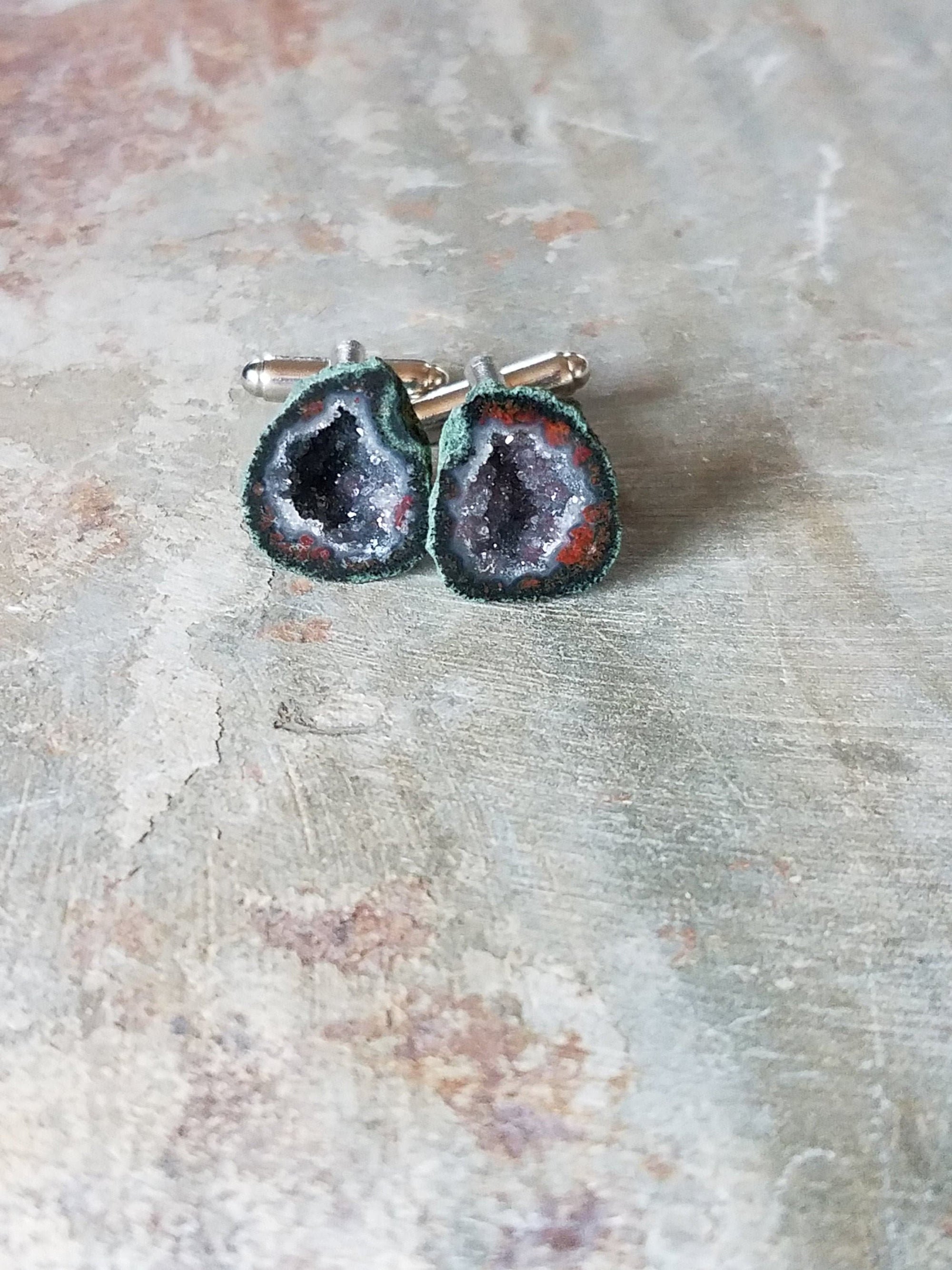 Grey or Black Suit Accessories, Raw Rough Geode Cufflinks, Wedding Tuxedo Cuff Links, Husbands Surprise, Father of the Bride Gifts
