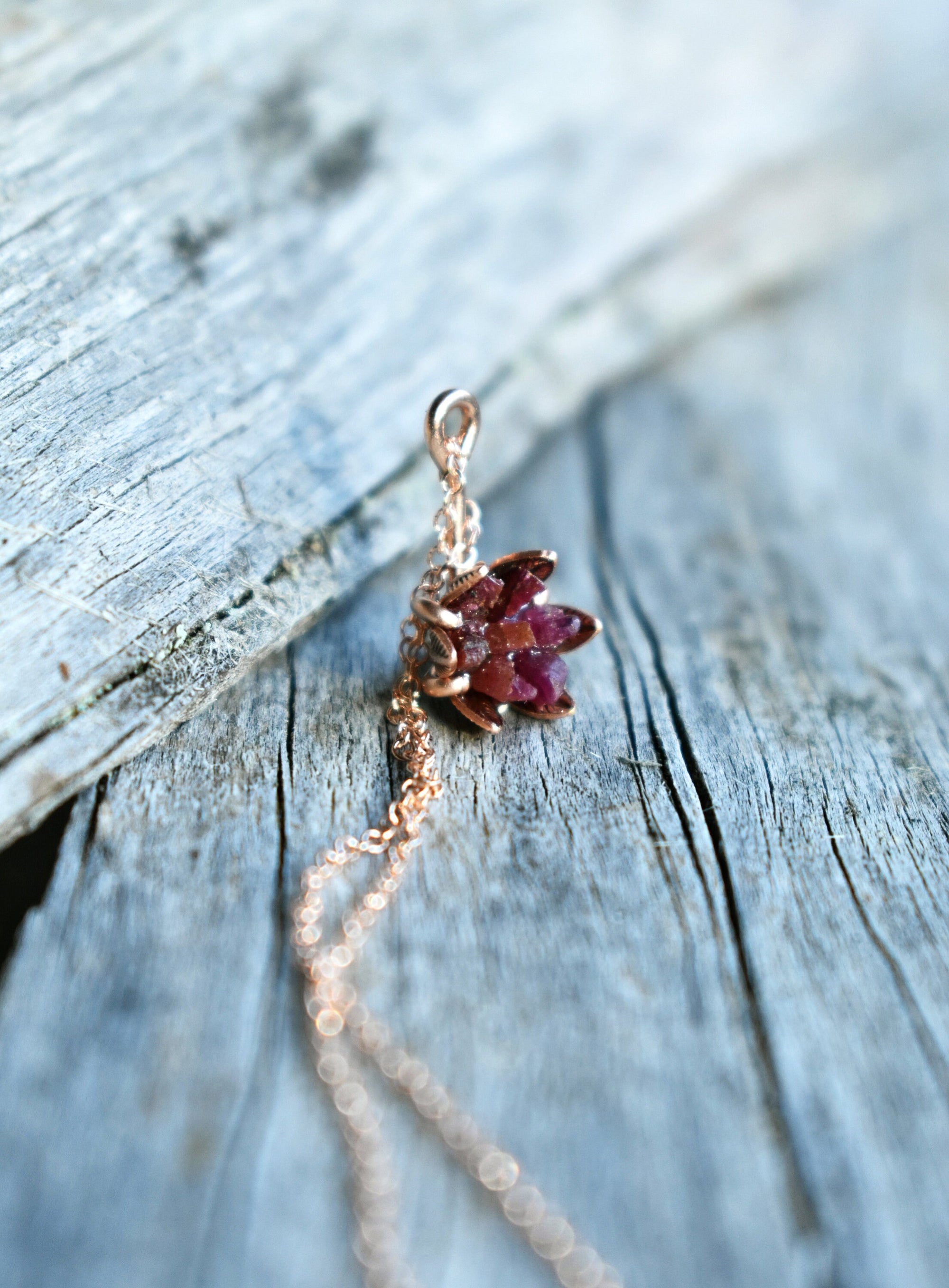 Ruby and 14K Rose Gold Necklace, Flower Pendant in Pink Gold, Lotus Flower Jewelry for Women, Unique One of a Kind Jewelry, Mothers Gifts