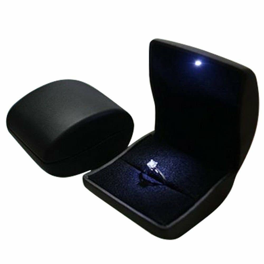 LED Lighted Ring Box, Black Engagement Ring Presentation Box, Illuminated Engagement Ring Box, Velvet Jewelry Box, Unique Will You Marry Me