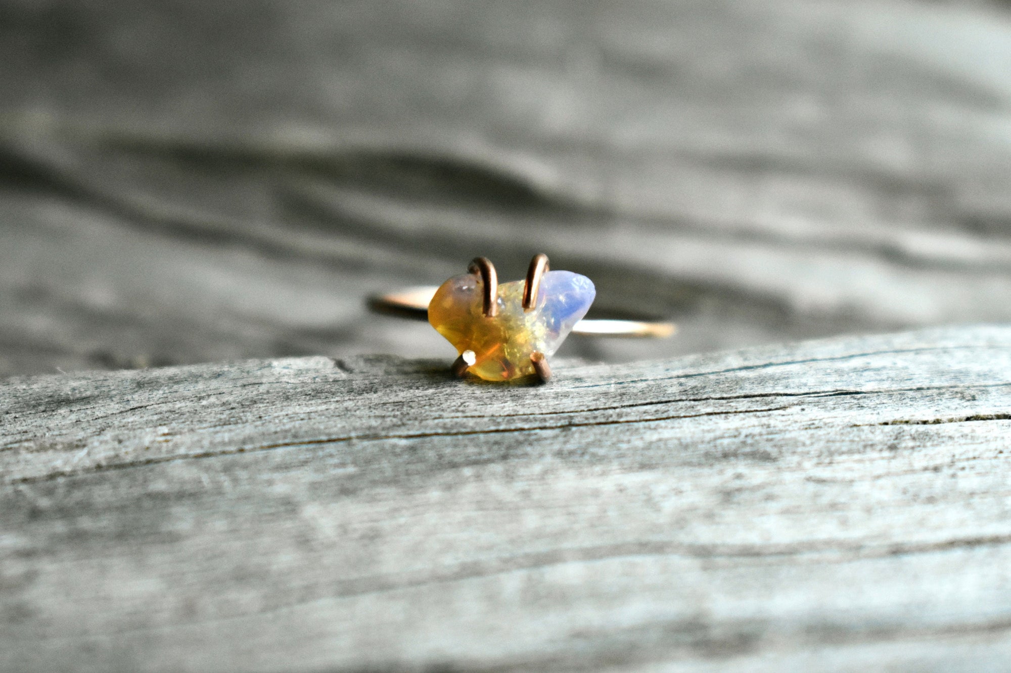 Heart Shape Opal Ring, Rough Welo Opal in 14K Rose Gold Fill, Size 8 Engagement Proposal Ring, Amethyst Heart Jewelry for Wife, Petite Opal