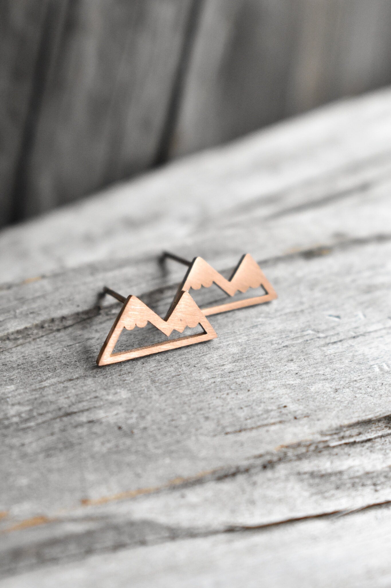 Mountain Stud Earrings, Mountain Top Wedding Ceremony Jewelry for Bride or Bridesmaids, Rose Gold Mountain Peak Earrings, Gift for Climbers