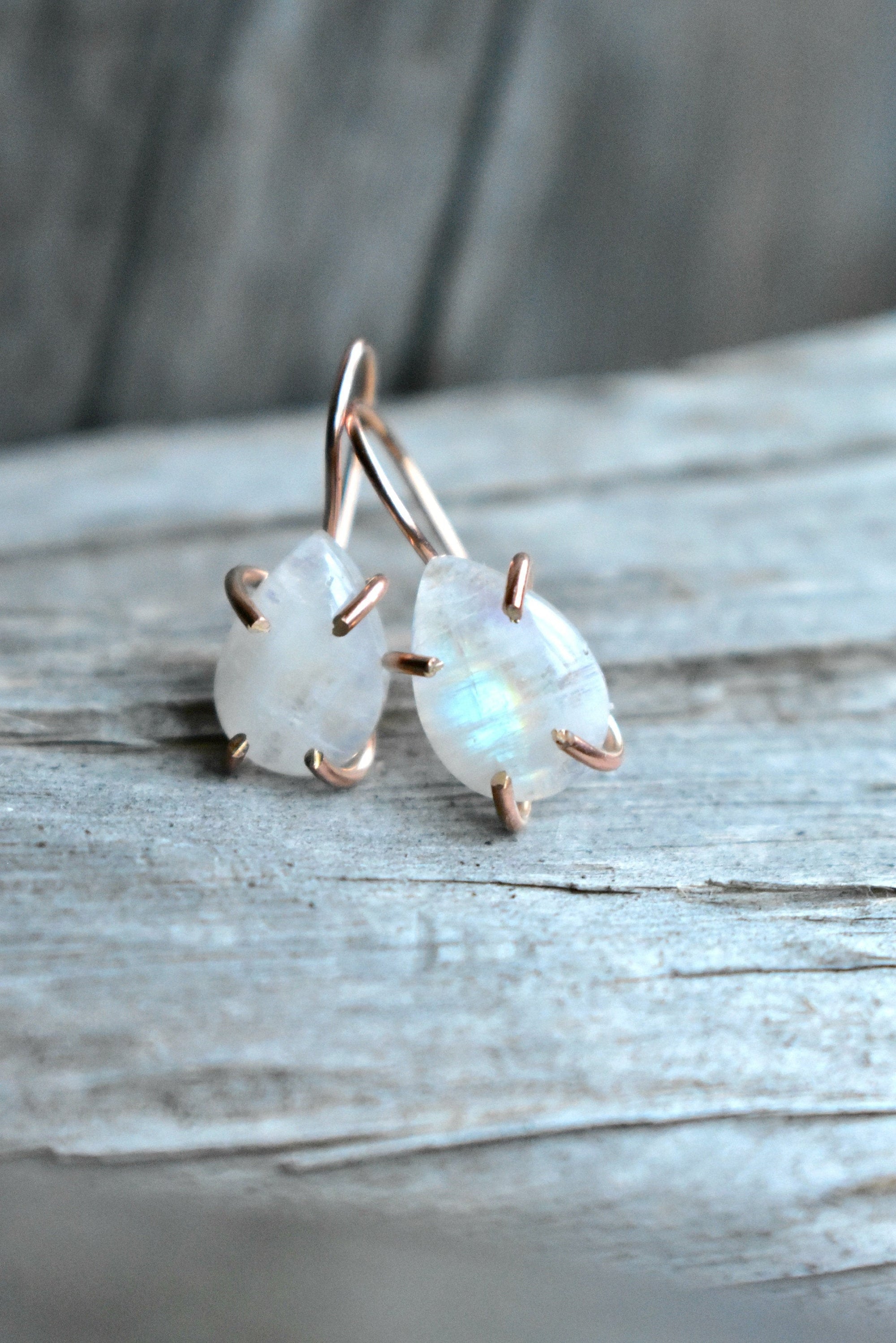 Moonstone and 14K Rose Gold Fill Jewelry, Teardrop Moonstone Drop Earrings, Mother's Day French Ear Wire Earrings, Rose Gold Valentines Her