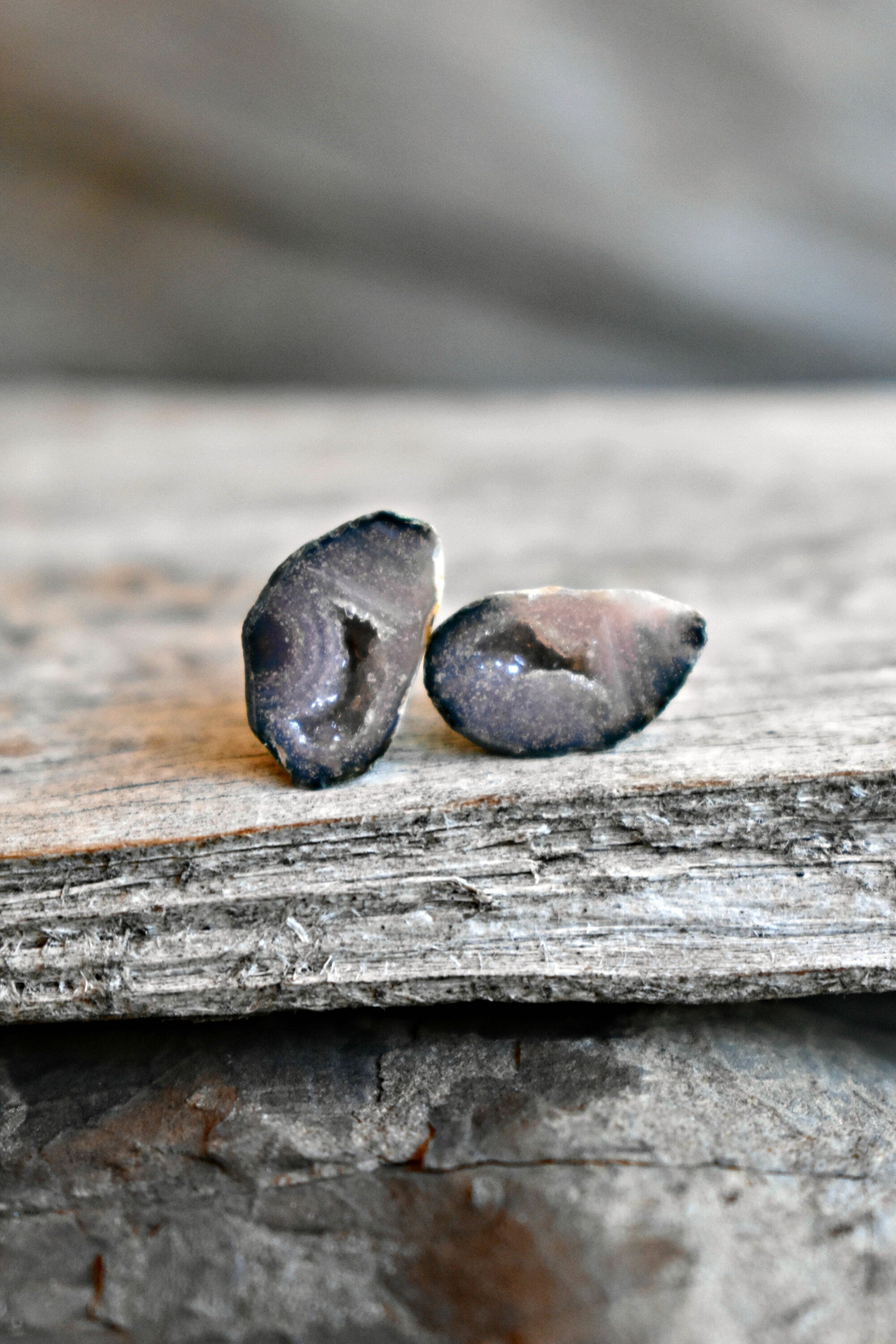 Teardrop Earrings with TINY Geode Crystal, Pink Purple Blue Color Palette, Raw Baby Geode on Fine Sterling Silver, April Birthday Gift Ideas