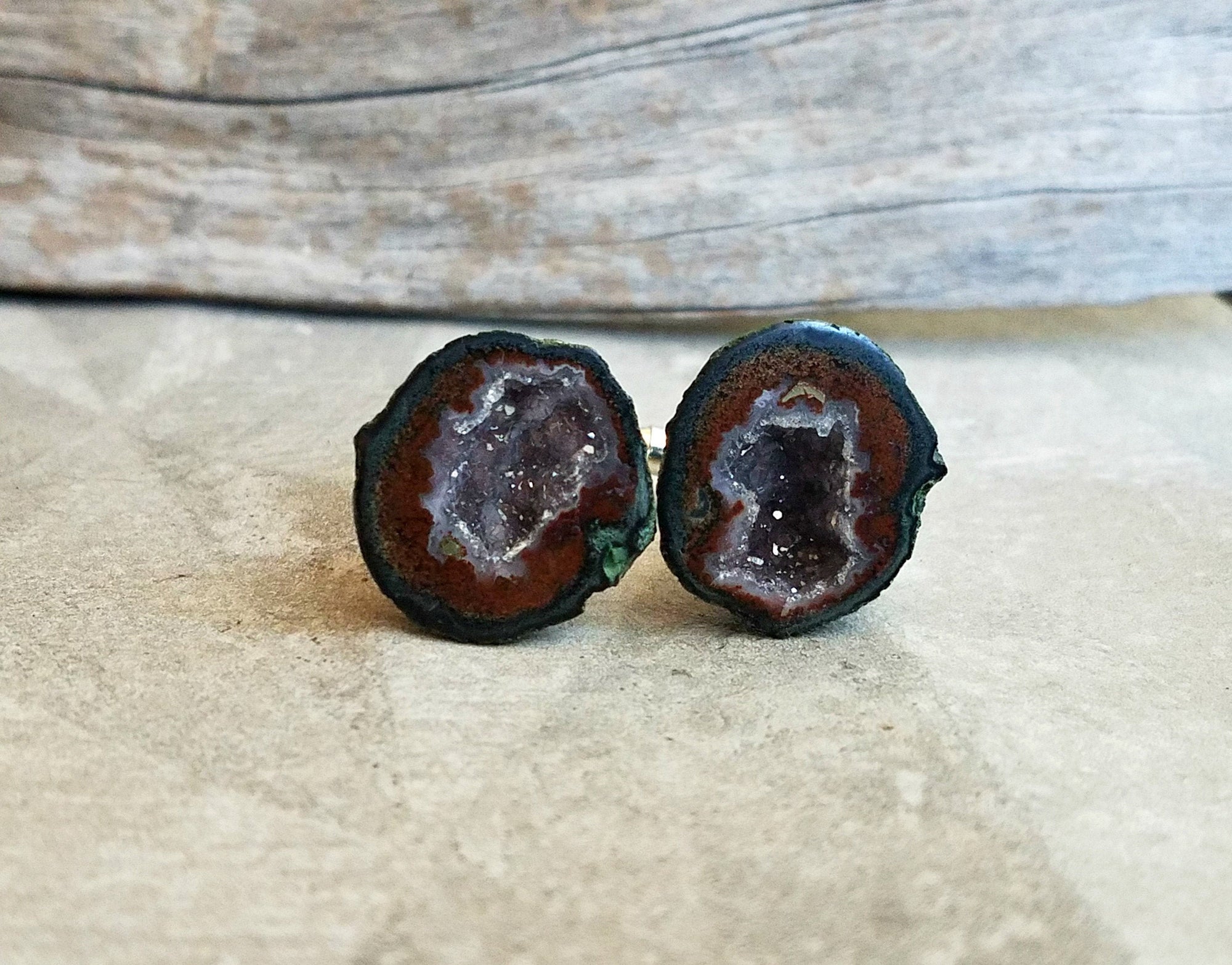 Custom Men's Jewelry with Rough Geode & Metal Hardware Cufflinks, French Cuff Shirt Cuff Links, Special Occasion Jewelry for Wedding Day