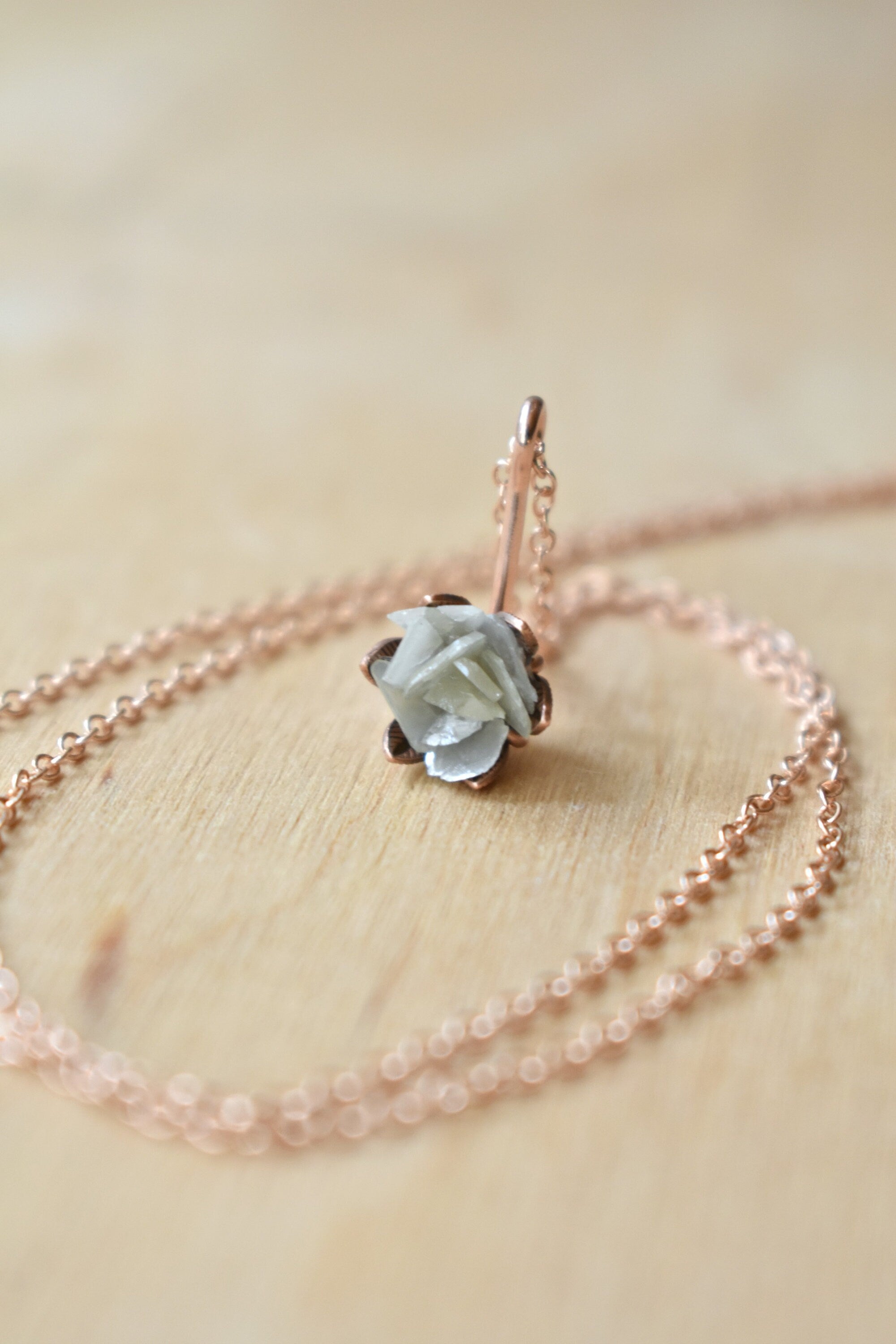 Raw Diamond Gemstone and 14K Rose Gold Fill Necklace, Pink Gold Flower Pendant, Blooming Lotus Flower Jewelry, Unique One of a Kind Jewelry