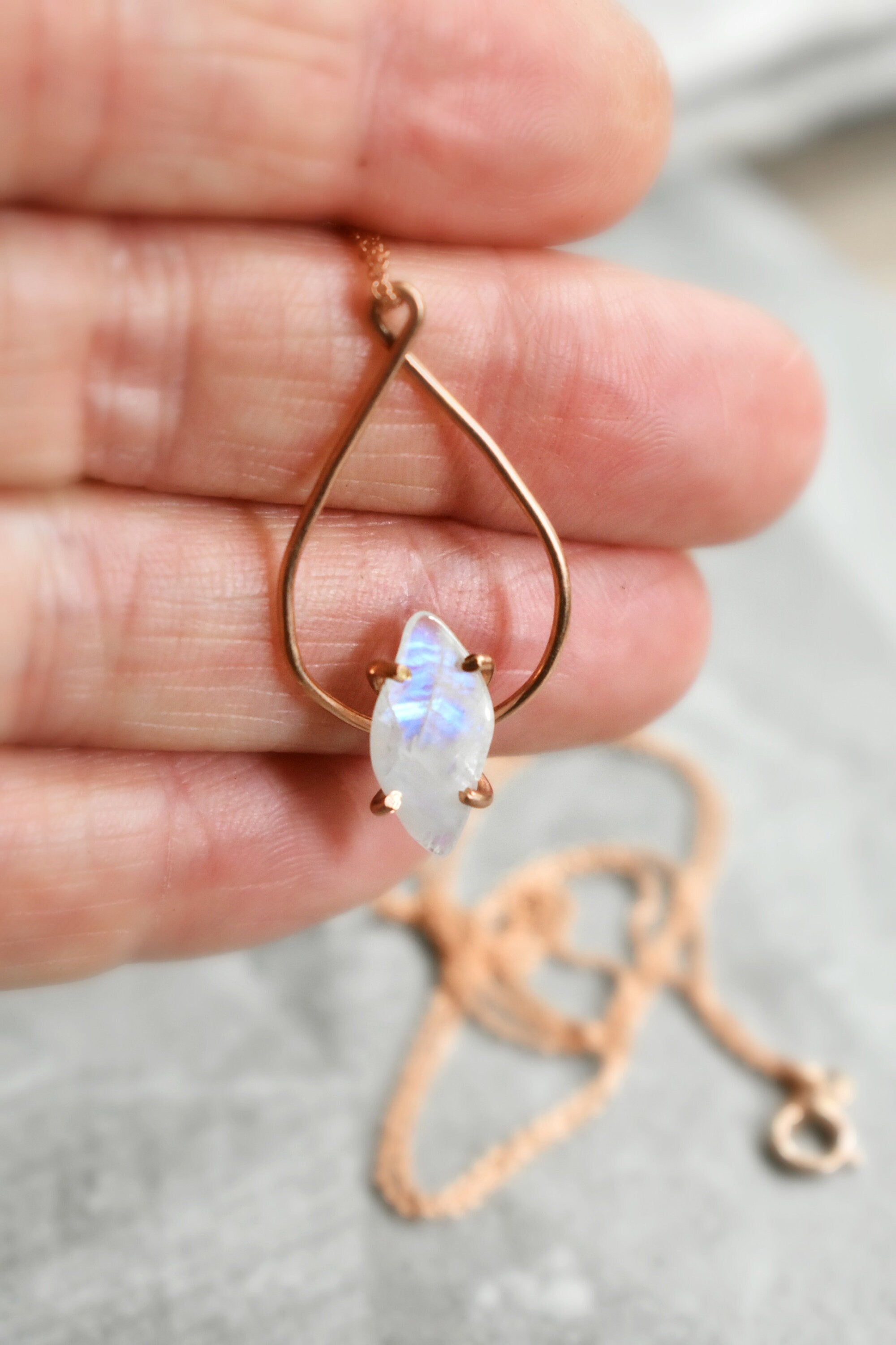 Moonstone Pendant Necklace, Rainbow Moonstone in 14K Rose Gold Fill Jewelry, Cancer Zodiac for July Birthday, Infinity Pendant Birthday Gift