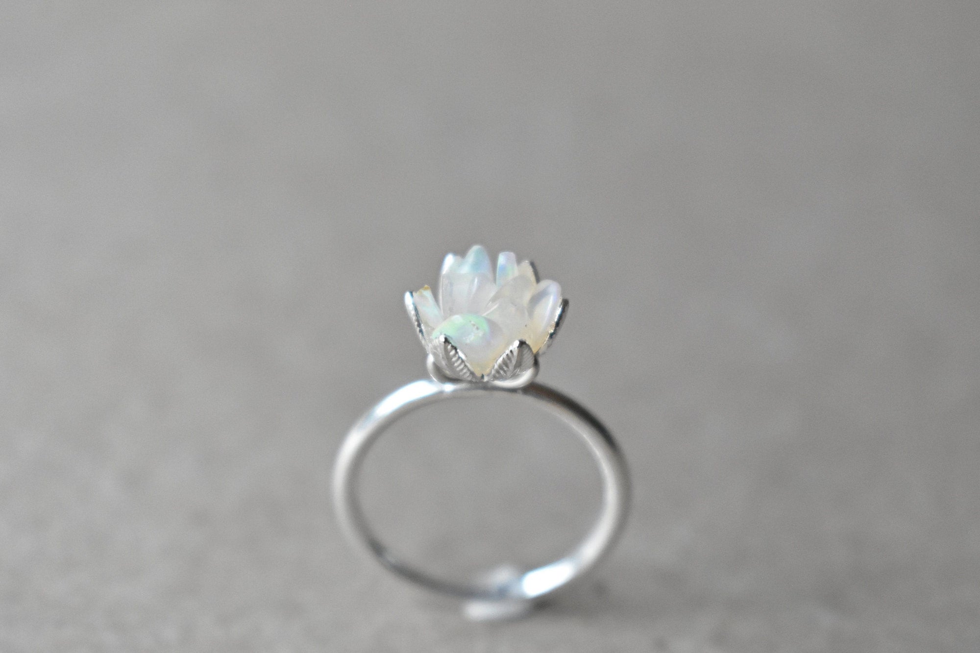 Uncut Opal Ring, Lotus Flower Ring in Opal & Sterling Silver, Custom October Birthstone Ring, Raw Fire Opal Jewelry, Opal Valentine for Her