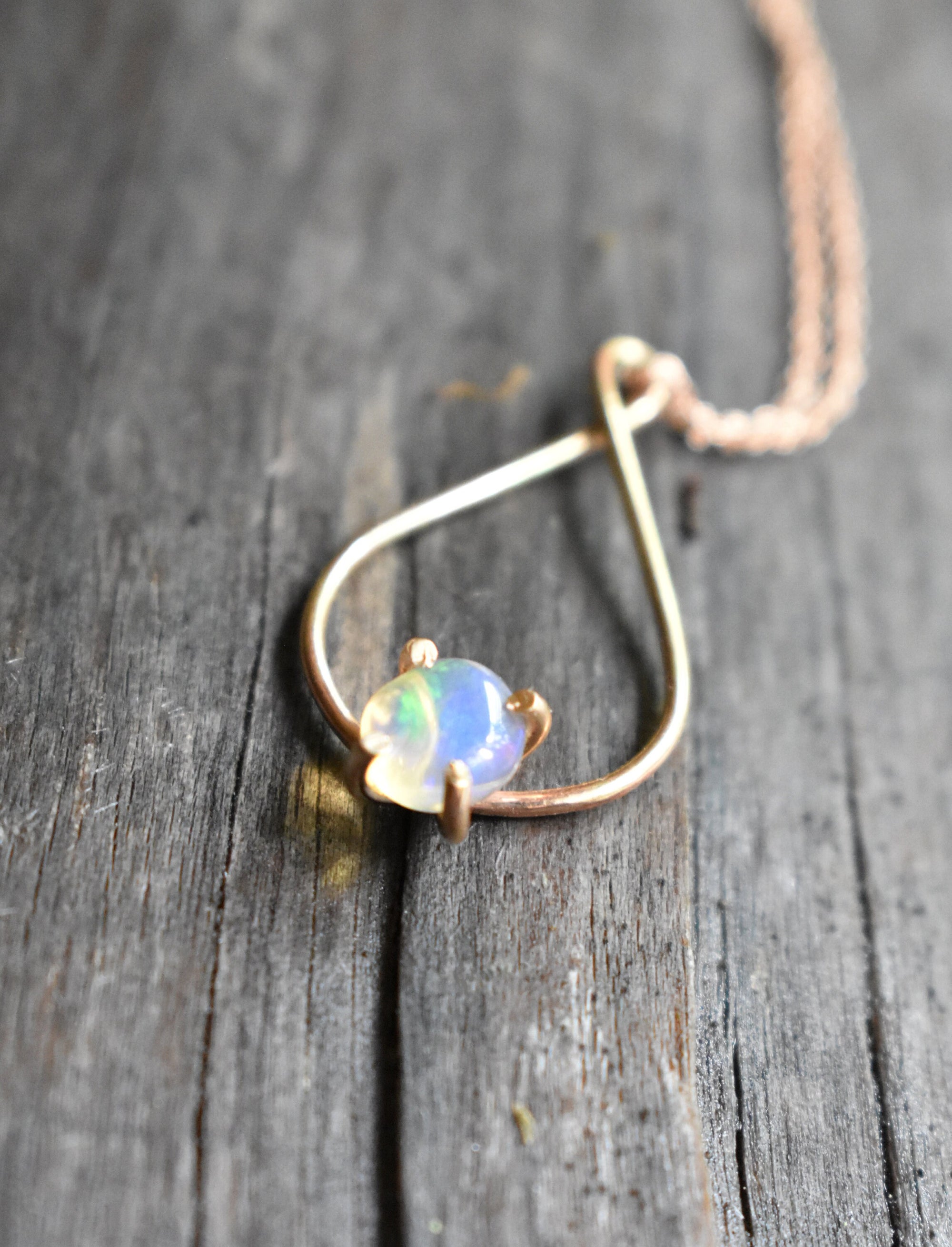 Rough Fire Opal Pendant Necklace in 14K Rose Gold Fill, Infinity Jewelry in Pink Gold, Welo Fire Opal in Round Shape, October Birthstone