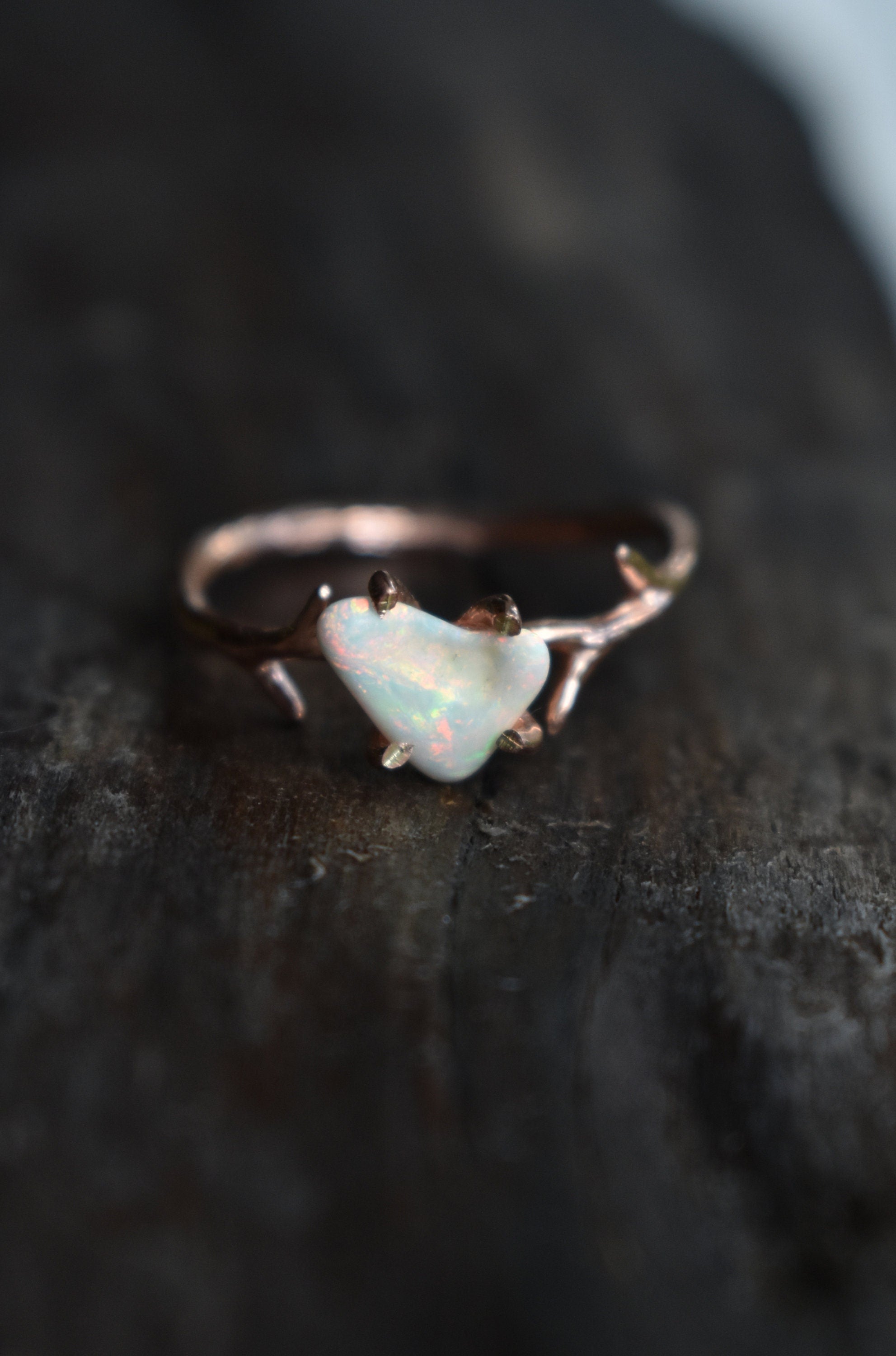Heart Shaped Gemstone Ring, Antler Band and Uncut Fire Opal, October Birthstone Ring for Libra or Scorpio Zodiac Birthdays, Fairy Ring 6