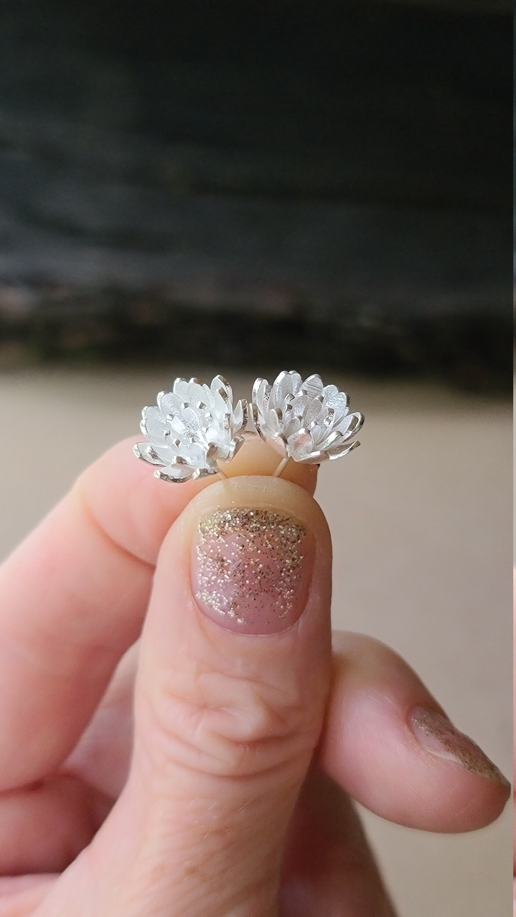 Blooming Flower Earrings in Sterling Silver, Lotus Flower Studs From Gemologies