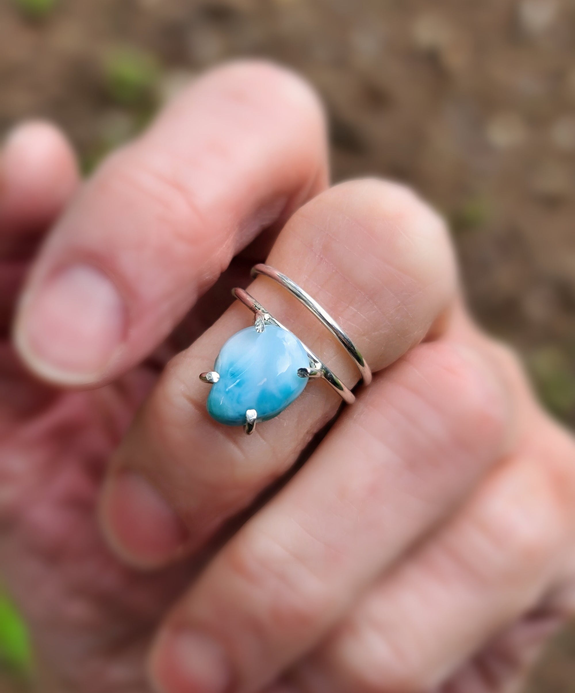 Larimar in Fine Silver Ring, Unique Ring with Blue Larimar Gemstone, High End Luxury Jewelry for Wife, Girlfriend, Mom, Ready to ship Size 6