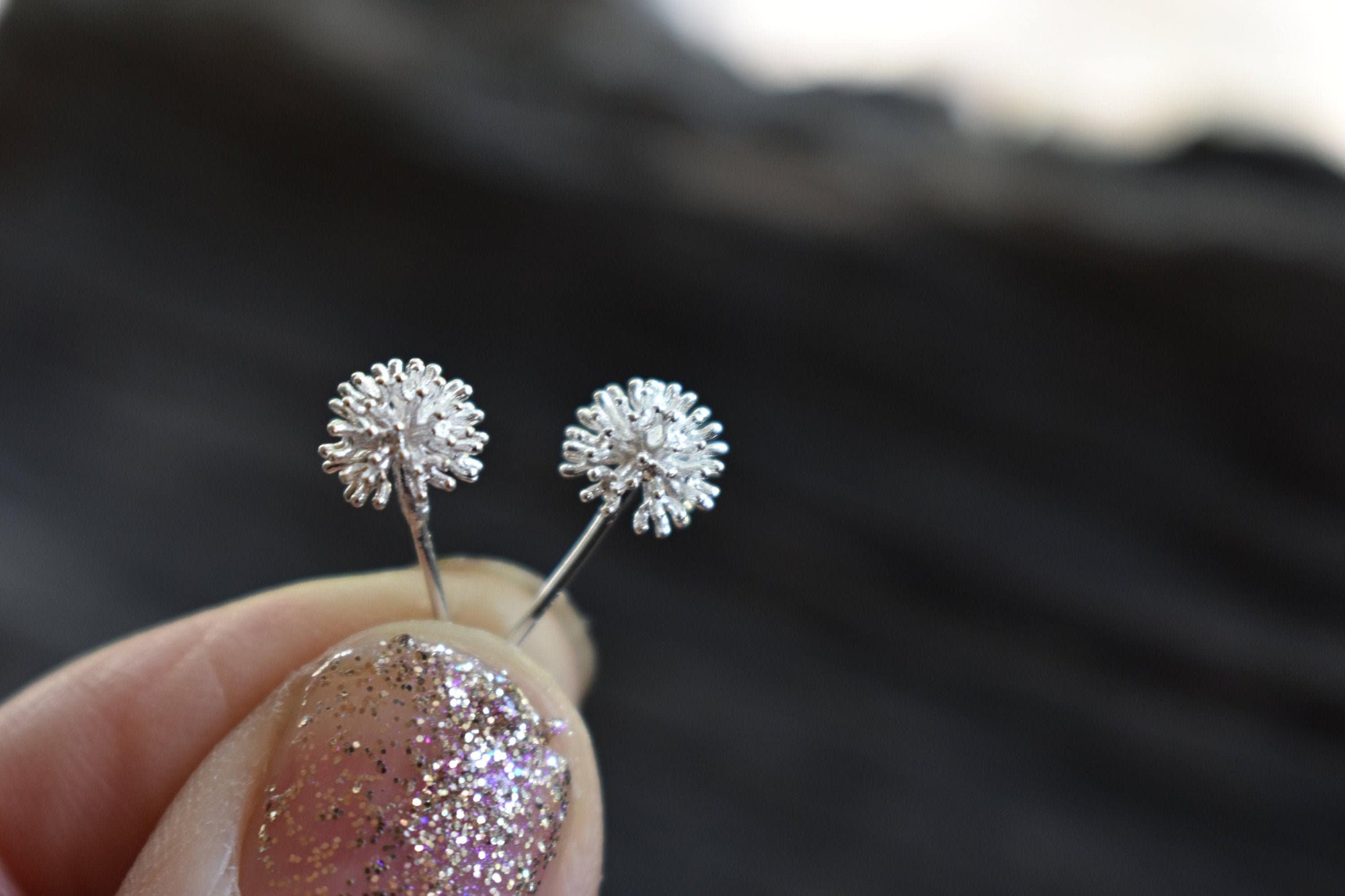 Bright Sterling Silver Snowball Earrings Allium Flower Studs From Gemologies