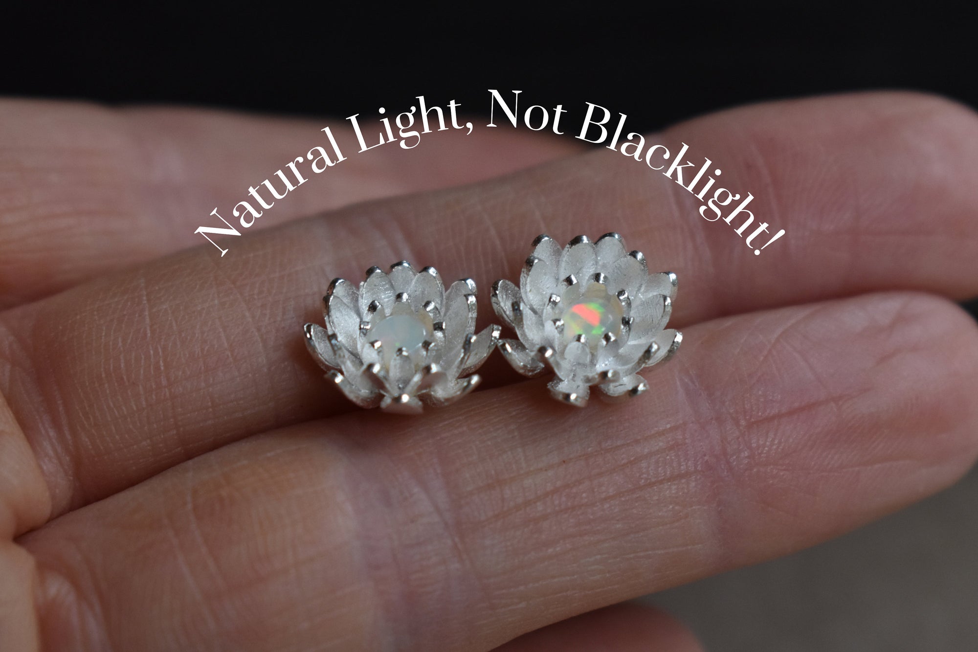 Fire Opals in Lotus, Blooming Flower Earrings in Sterling Silver and Authentic AAA Opal, Lotus Flower Studs for Her From Gemologies