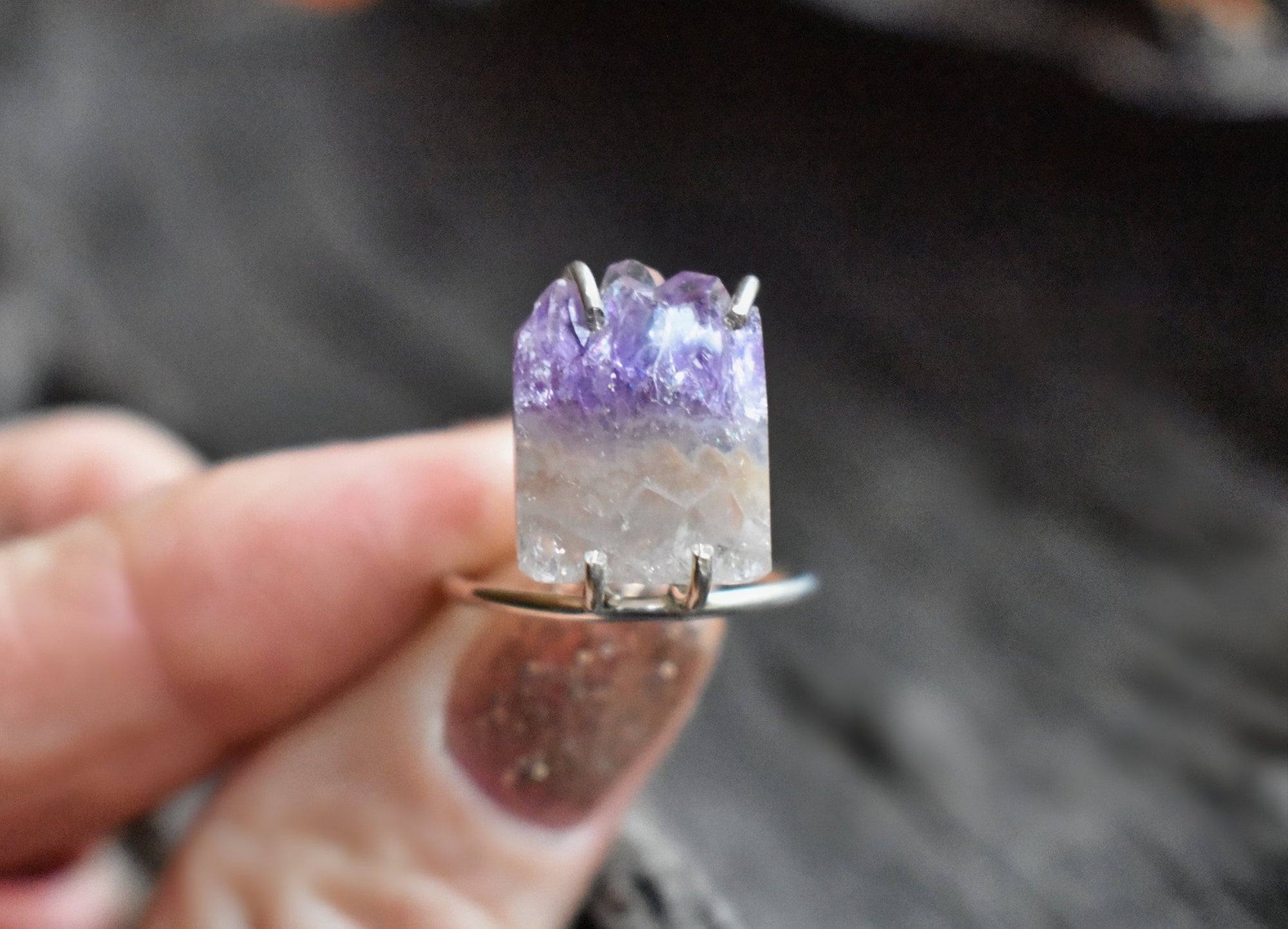 Luxury Statement Ring for Her, A Stunning Amethyst in my Offset Fine Silver Ring with Prong Setting, The Most Unique Jewelry Gift for Women