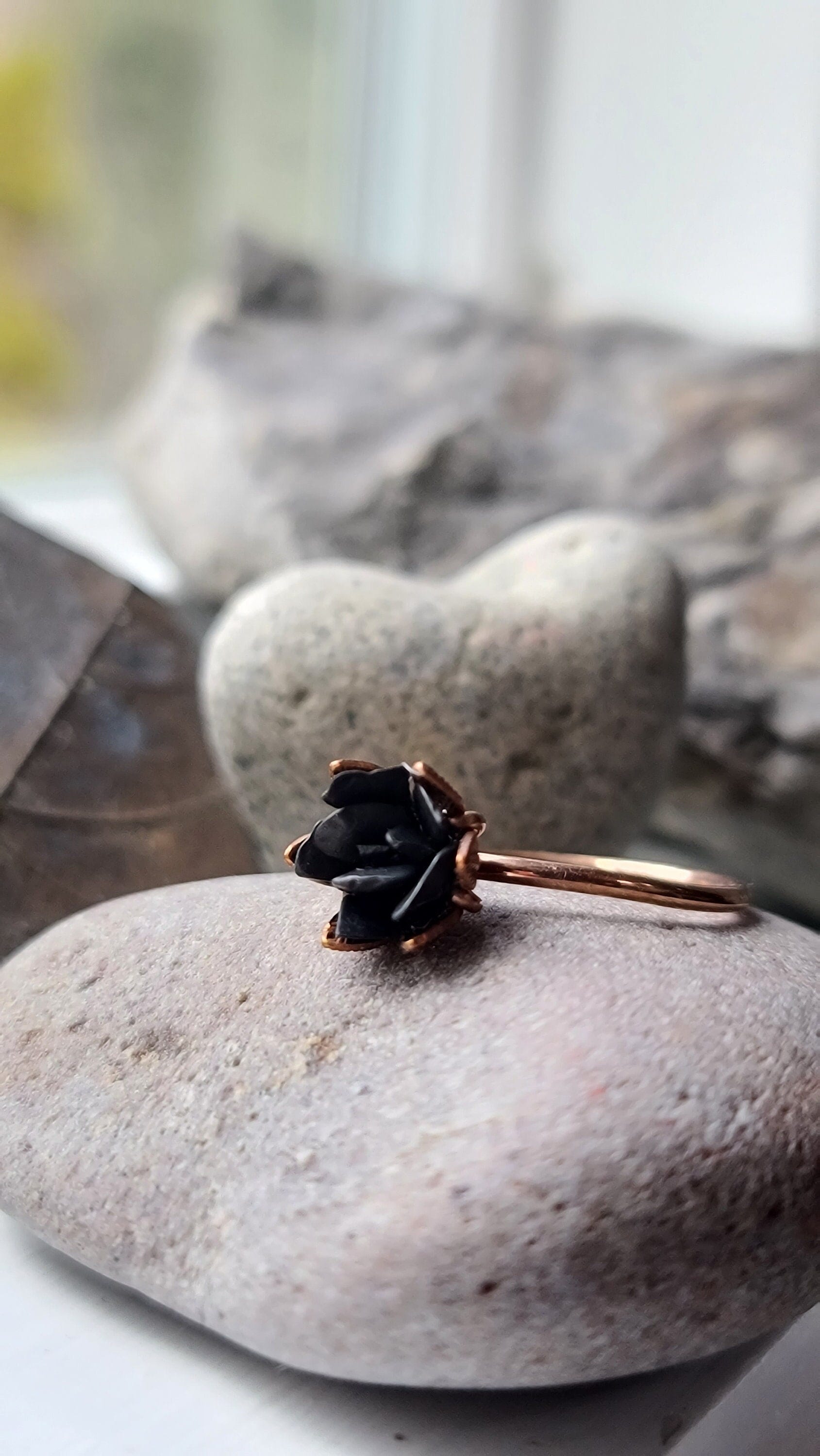 Shungite Protection Stone Jewelry, Multiple Stone Jewelry in 14K Rose Gold Fill, Trending Lotus Flower Ring from Gemologies