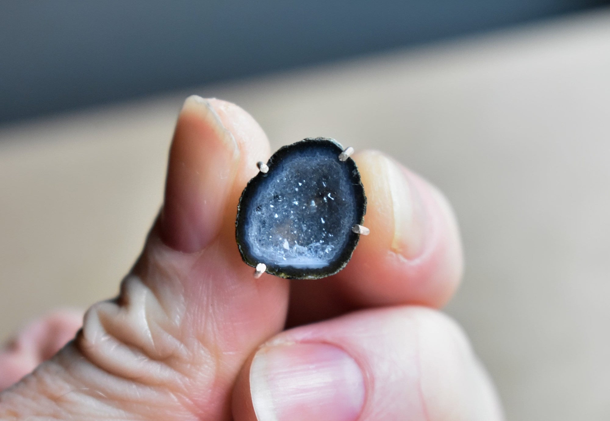 Husbands Valentines Day Gift, Raw Blue Geode Stone on Sterling White Gold Tie Clip and Tie Tack Set, Tie Clip Gift Set for Father's Day
