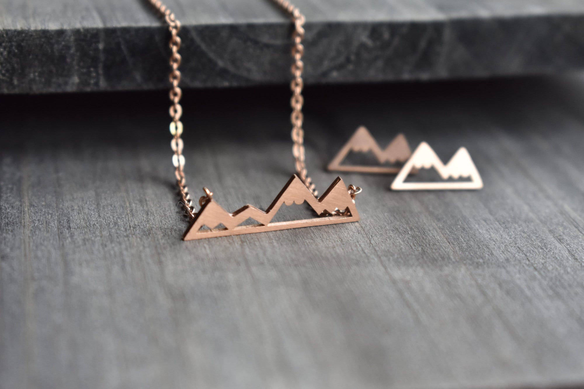 Mountain Jewelry Set in Rose Gold*, Tiny Mountain Jewelry for Her, Earthy Gift for Hiker or Climber or Mothers Day for Hiker Mom