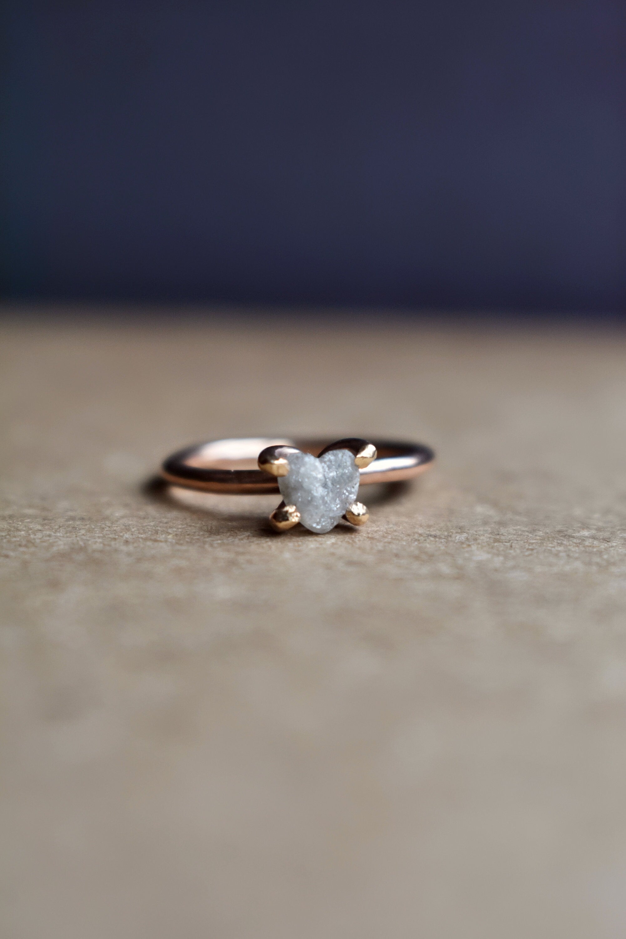 1 Carat Heart Shaped Diamond Engagement Ring, Large Rough Diamond Ring, 14K Rose Gold Fill Smooth Band Prong Set, April Birthstone, Any Size