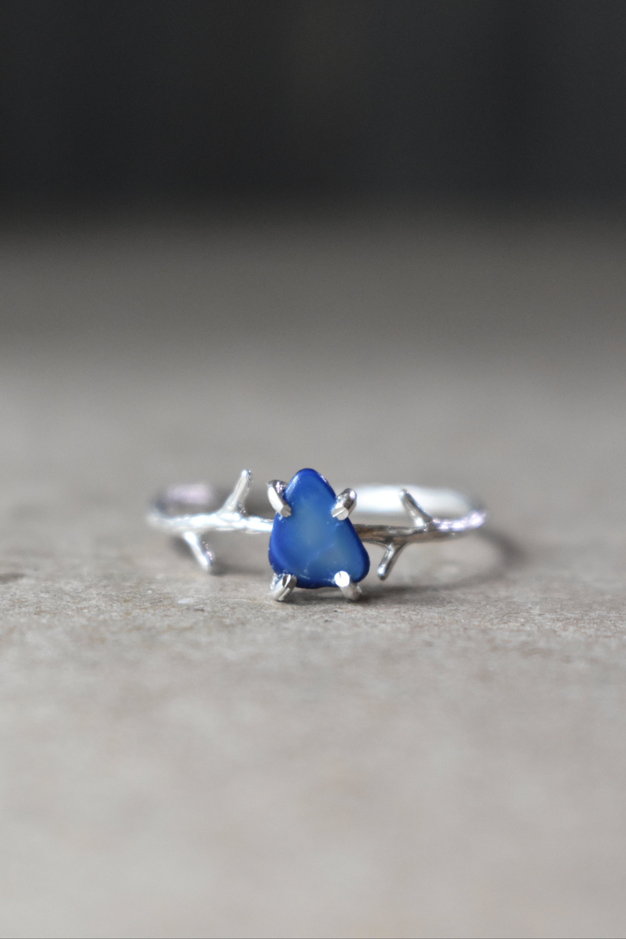 Sapphire Blue Shell in my Deer Antler Ring for the Nature Lover, Tree Branch Band Solid Sterling Silver, Blue Abalone Shell Jewelry, 8.5
