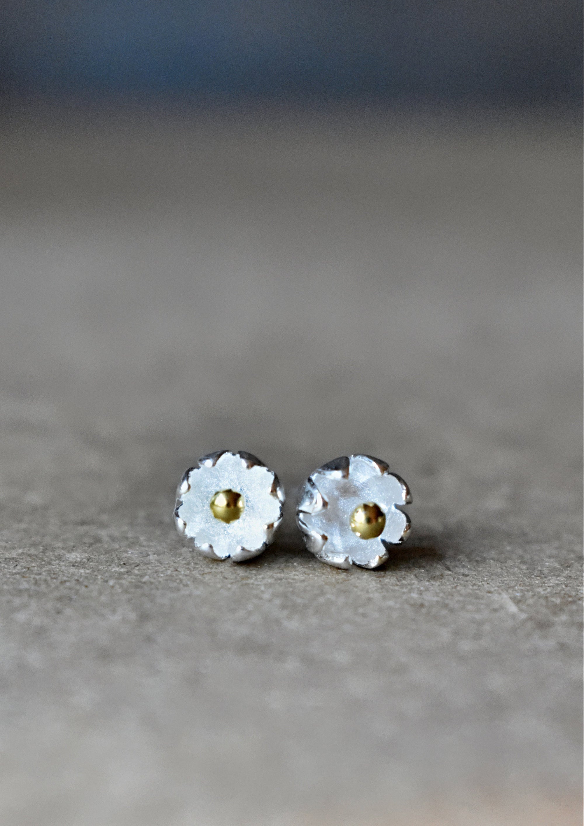 Bright Sterling Silver Tulip Stud Earrings, Mixed Metal Floral Studs in Silver and Gold, Tiny Earlobe Earrings From Gemologies