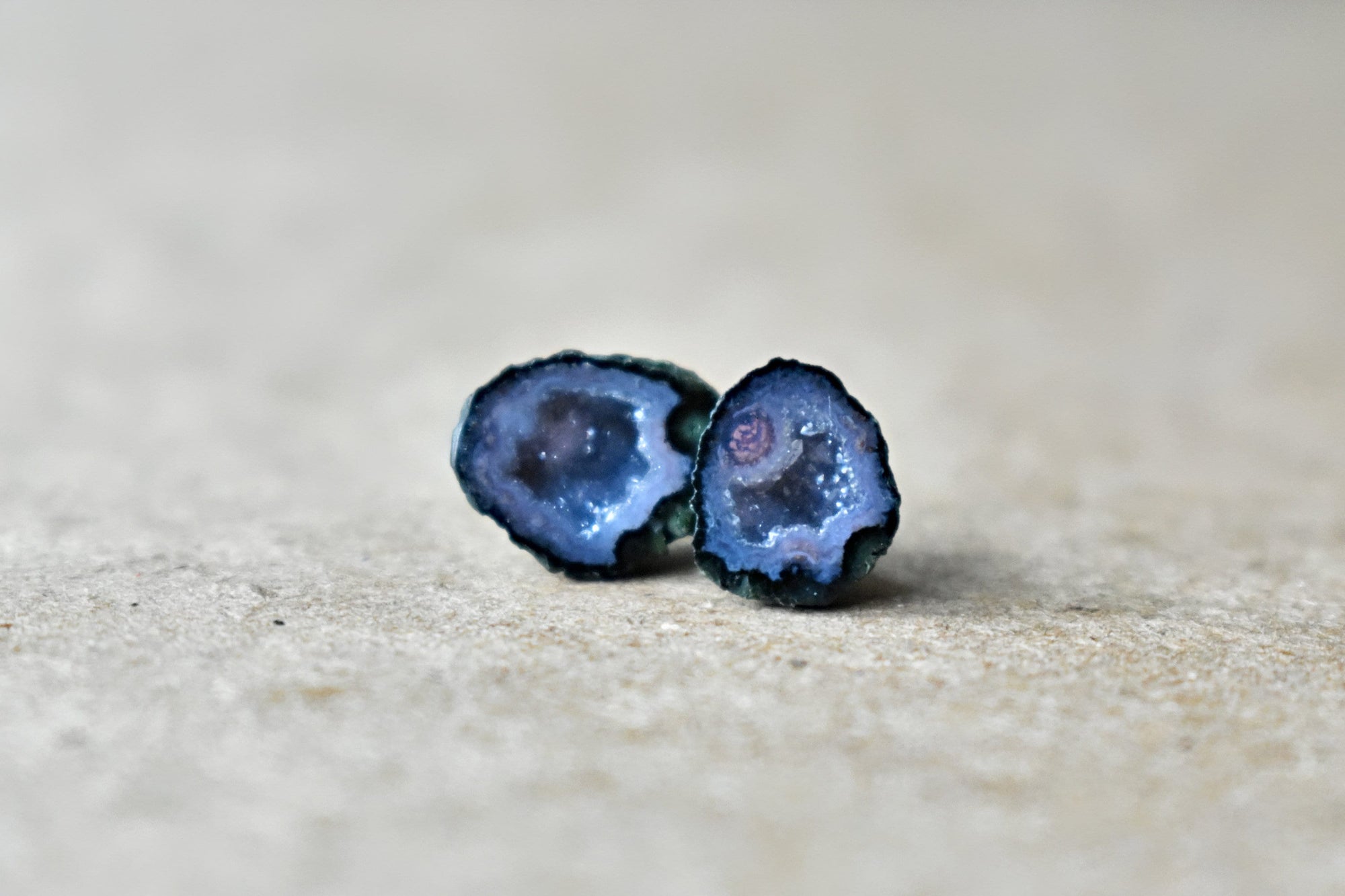 Ocean Blue Crystal Studs, Baby Geode Crystals, Unusual Watercolor Earrings in Blue and Gold, Sky Blue Beach Wedding Crystal Earrings
